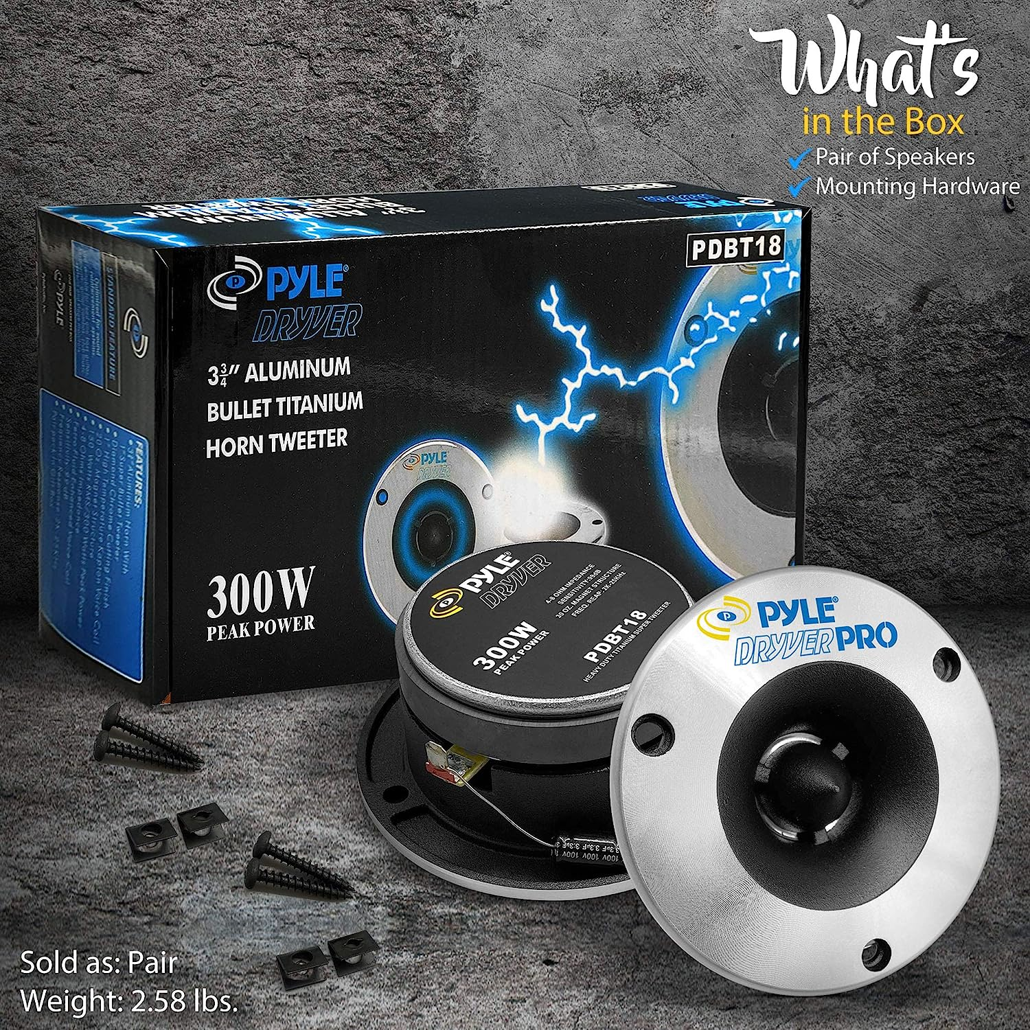 Pyle 3.75'' Titanium Horn Tweeter (Pair) - Aluminum Bullet Diamond Chrome Cutting Finish W/ 300 Watt Peak 20 Oz Magnet Structure 2Khz - 25Khz Frequency Response 4 Ohm & 1" Kapton Voice Coil image number 3