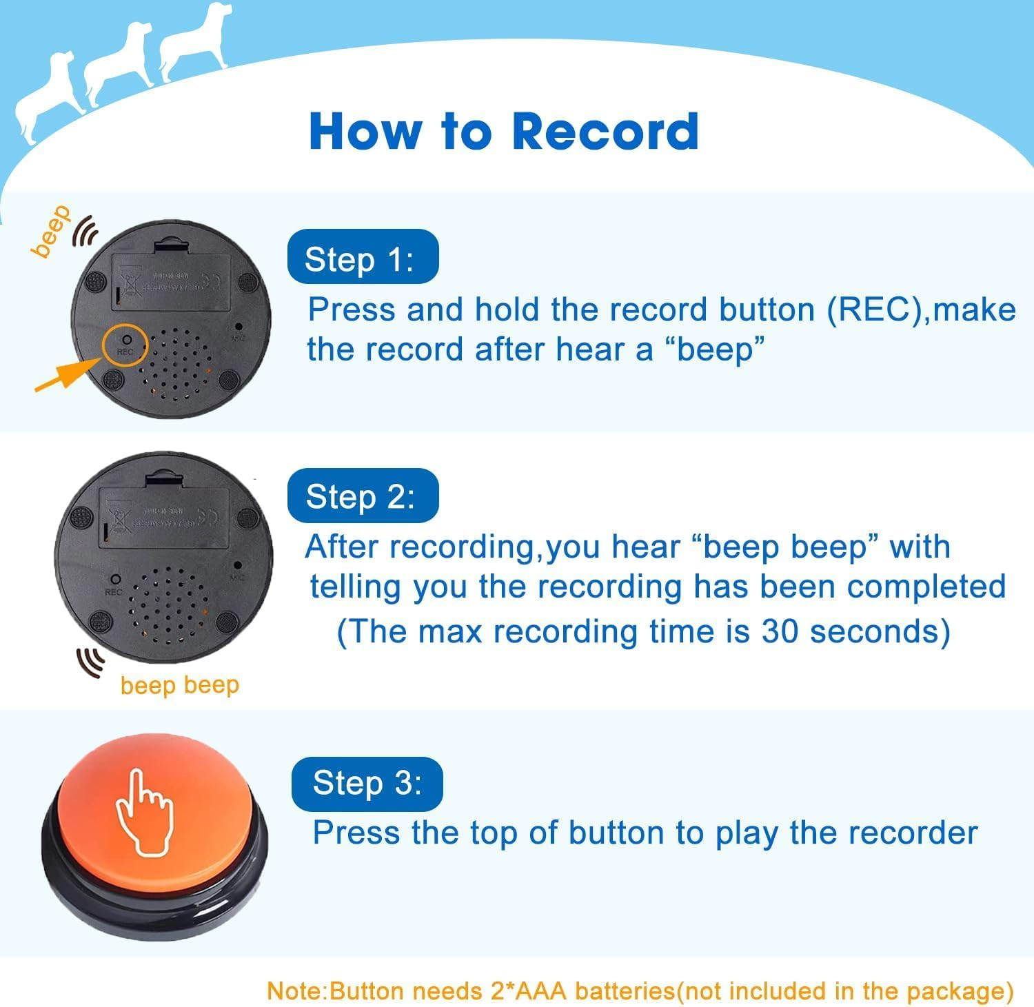 JIMITOP Voice Recording Button, Dog Buttons for Communication Pet Training Buzzer, 30 Second Record& Playback, Voice Recording Clicker for Cat, Puppy, Pet Trainin, Funny Gift (6) image number 3