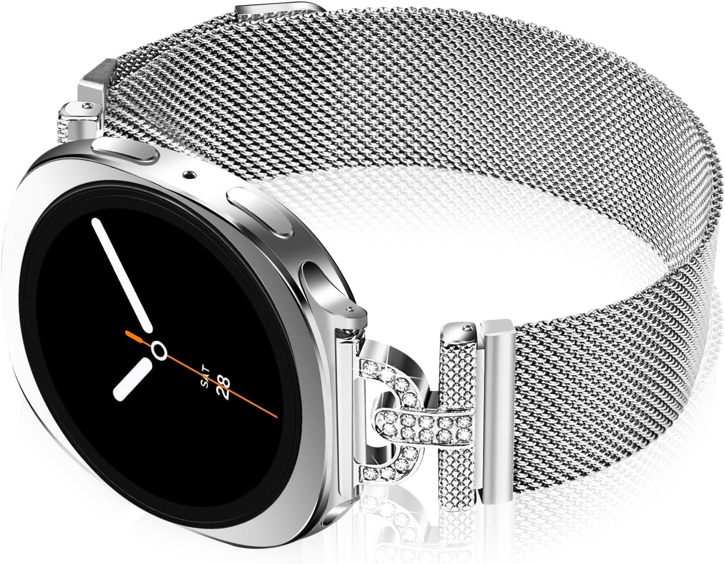 HAYONLIY Metal Magnetic Bands Compatible with Samsung Galaxy Watch 8 40Mm 44Mm/Galaxy Watch 8 Classic 46Mm, Mesh Stainless Steel Dressy Wristband with D-Shape Diamond Women(No Case) - Rose Gold image number 6