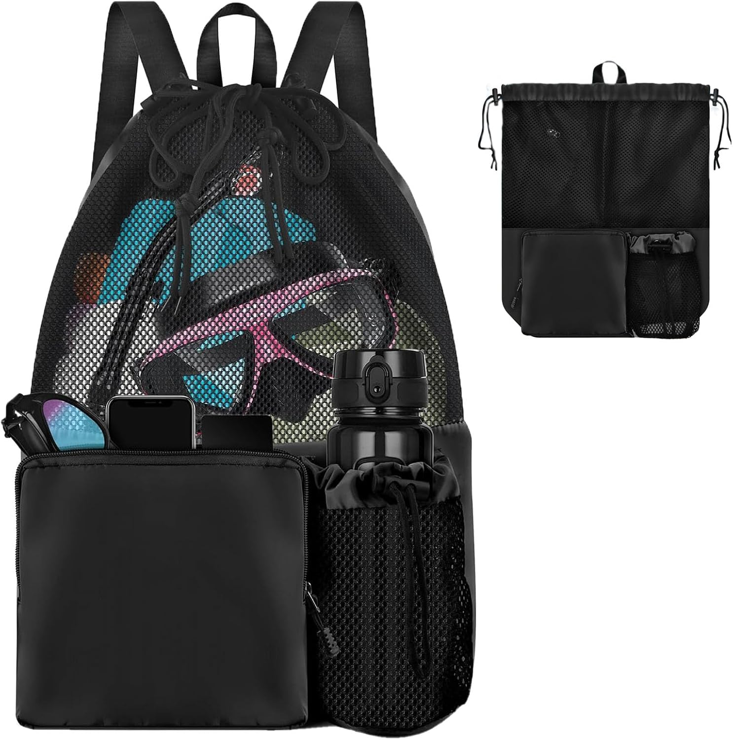 Breathable Mesh Drawstring Backpack with Wet Pocket - Multi Functional Swim Bag for Gym, Yoga, Swimming & Sports | Lightweight & Water-Resistant image number 3