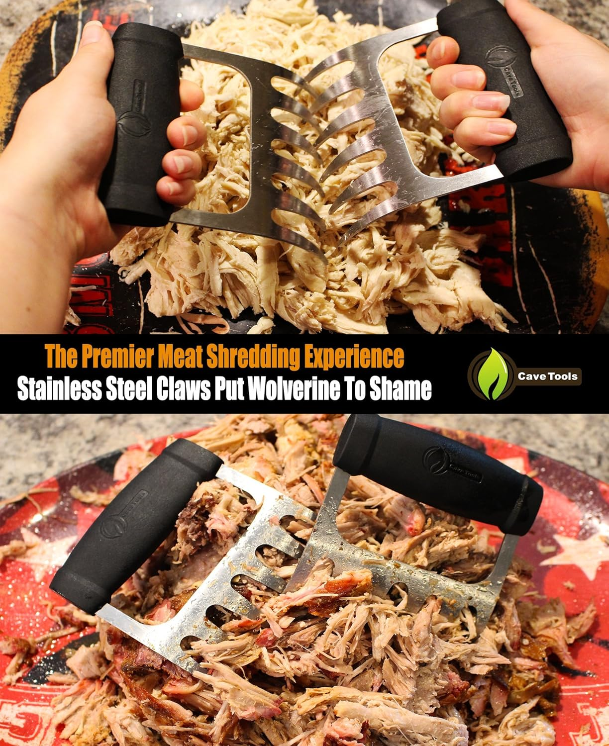 Cave Tools Metal Meat Claws for Shredding Pulled Pork, Chicken, Turkey, and Beef- Handling & Carving Food - Barbecue Grill Accessories for Smoker, or Slow Cooker - Knuckle Grip image number 3