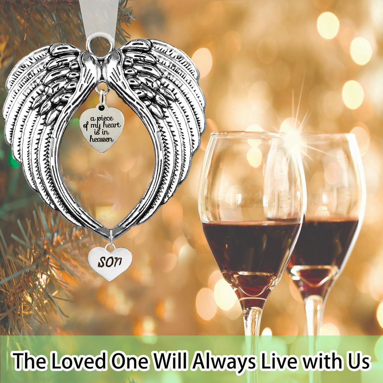 Sympathy Gifts a Piece of My Heart Is in Heaven Angel Wings 2023 Christmas Ornaments Decorations for Loss of Loved Son image number 1
