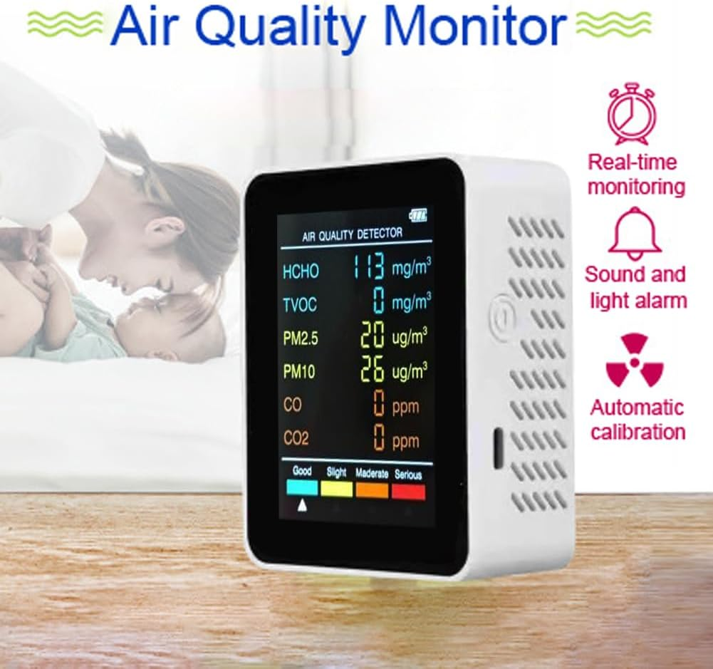 6-In-1 Air Quality Monitor for PM2.5/PM10/HCHO/TVOC/CO/CO2, Portable Multifunctional Detector with LCD Screen - Home, Office & Hotel Formaldehyde & Carbon Dioxide Tester image number 4