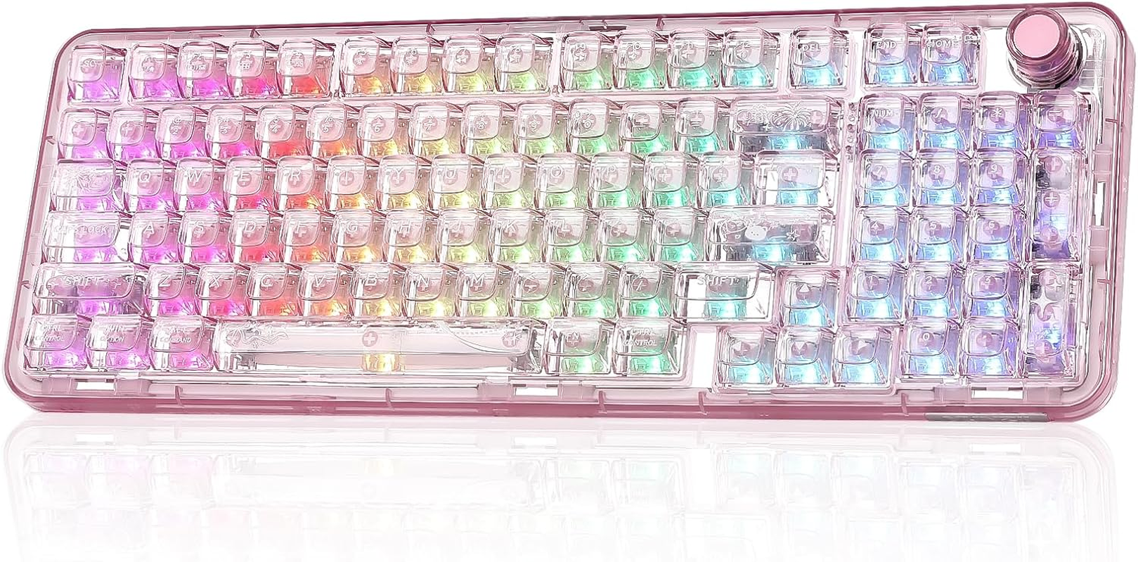 YUNZII X98 QMK/VIA Wireless Mechanical Gaming Keyboard with Knob,Tri-Mode Bt5.0/Usb-C/2.4Ghz Hot Swappable Keyboard,Pre-Lubed Switches Gasket Mount RGB Backlit for Wins/Mac (Pink, Snow Switch)