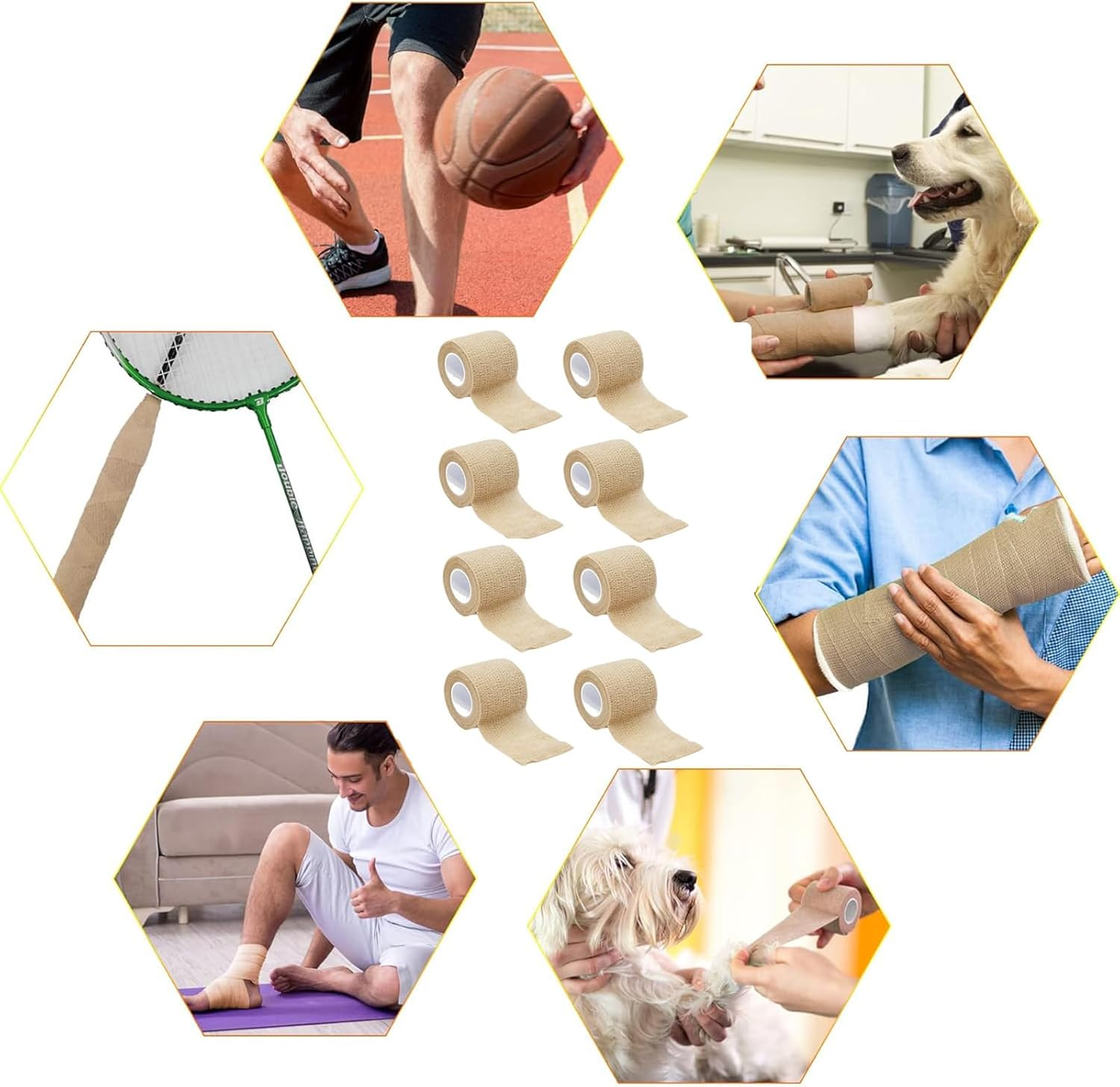8PCS Cohesive Bandage, Compression Bandage, Strapping Tape, 5Cm X 4.5M Skin Tone, Self Adhesive Bandage for Sports, First Aid, and Athletic Support image number 3