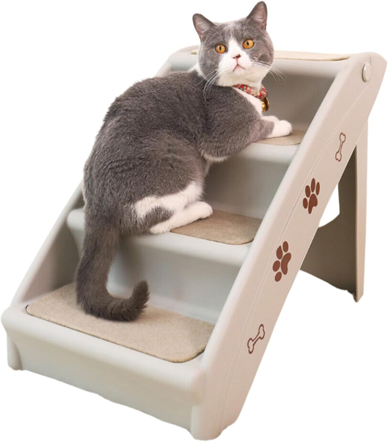 Leona Co Foldable Pet Dog Stairs/Steps for Small Pet Dog/Cat, Safe and Durable Portable Pet Ramp Ladder with Soft Washable Non-Slip Pads, for High Beds, Sofa, Car (Gray)