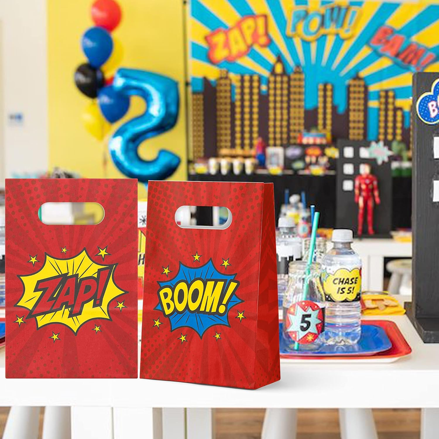 Superhero Party Supplies Treat Bags Kids Birthday Party Recyclable Cookie Candy Paper Favor Bags image number 1