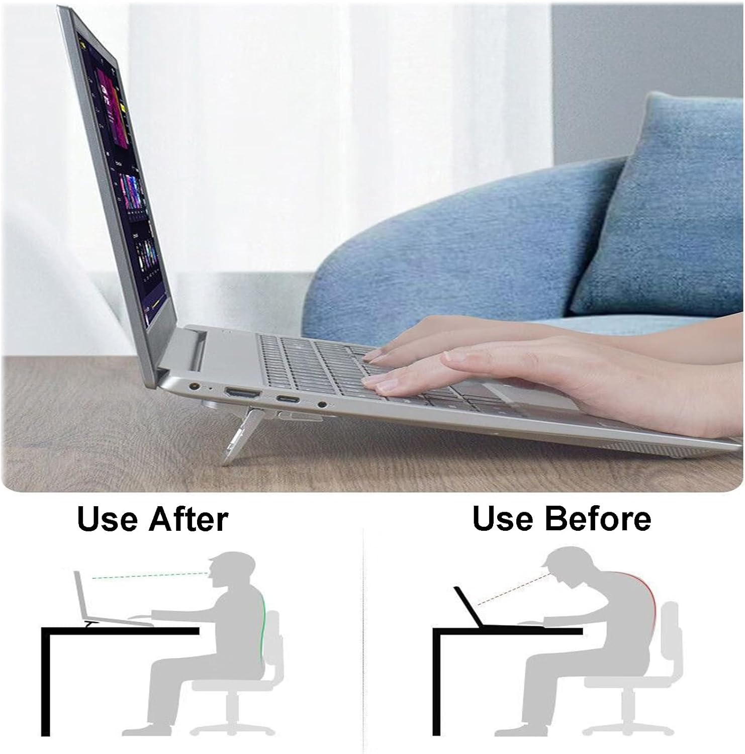 Meagtlva Foldable Laptop Stand,2Pcs Alloy Portable Keyboard Riser with 2 Adjustable,Self-Adhesive Invisible Notebook Holder, Mini Computer Keyboard Lift Stand for Desk (Sliver, 2 Adjustable Angles)