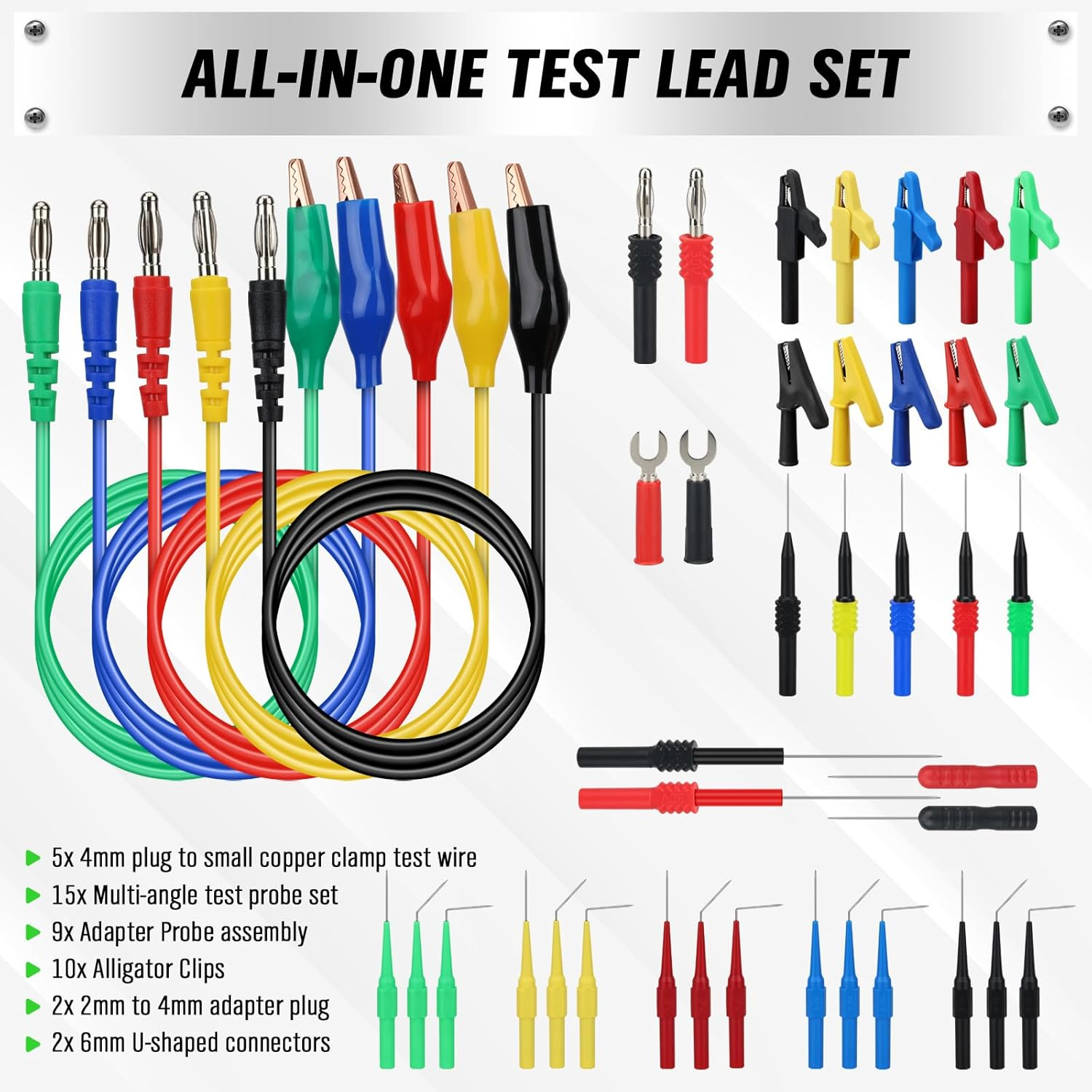 SWANLAKE 43-Piece Back Probe Kit, 30A Multi-Angle Test Probe, 4Mm Banana Plug to Copper Alligator Clips, U-Shaped Connectors, Automotive Electrical Circuit Diagnosis Car Repairing Tools image number 1