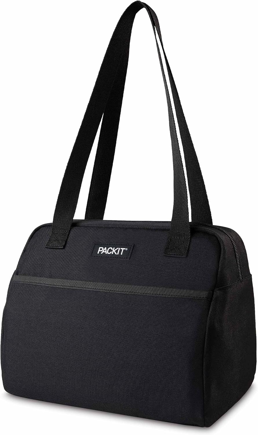 Packit&reg; Freezable Hampton Lunch Bag, Black, Built with Ecofreeze&reg; Technology, Collapsible, Reusable, Zip Closure with Front Pocket and Shoulder Straps, Designed for Fresh Office Lunches