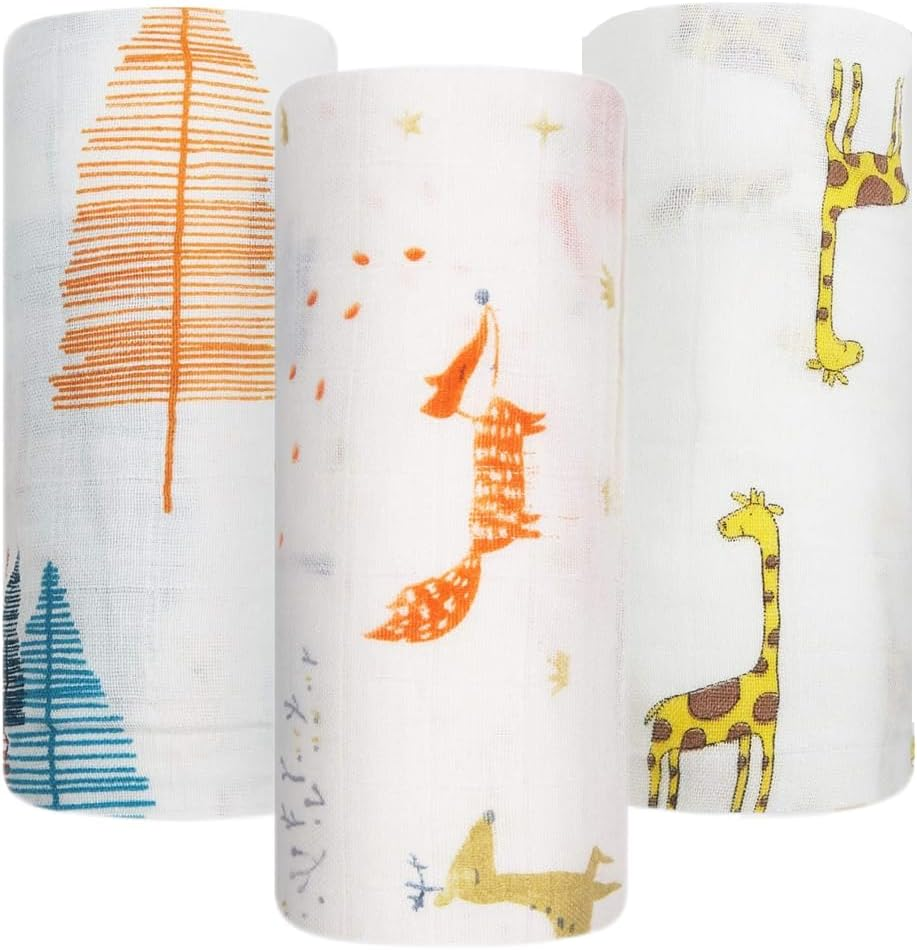 Baby Muslin Swaddle Blankets for Boys and Girls 3-Pack 120 X 120 Cm Soft and Silky Receiving Blanket Swaddling Wrap Essential Baby Registry Gift Breathable Skin Friendly Unisex Baby Blankets