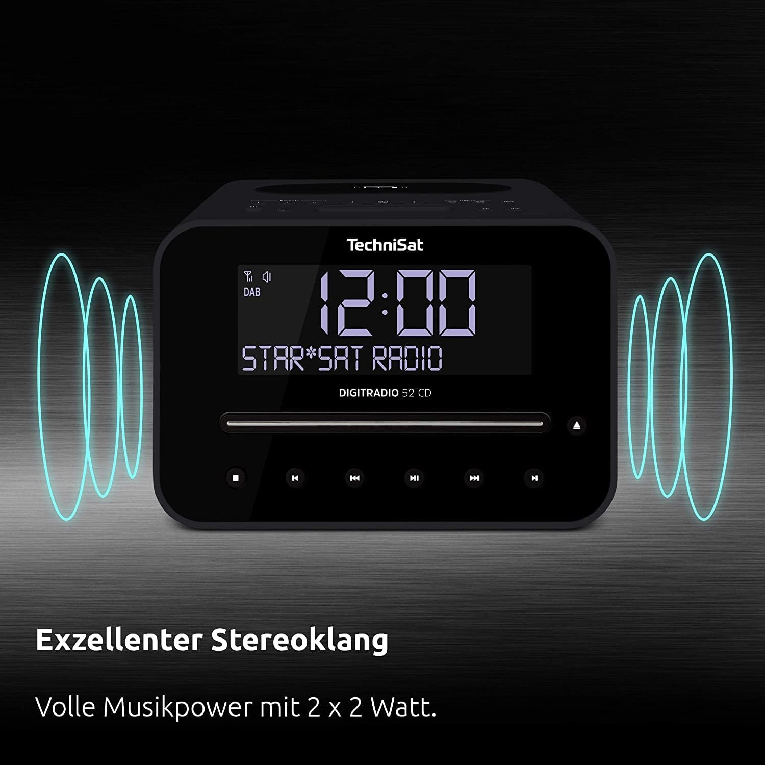 Technisat DIGITRADIO 52 CD Stereo DAB Radio Alarm Clock with Two Adjustable Alarm Times (DAB+, FM, Snooze, Sleep Timer, Dimmable Display, Bluetooth, Wireless Charging Function, CD Player) Black image number 4