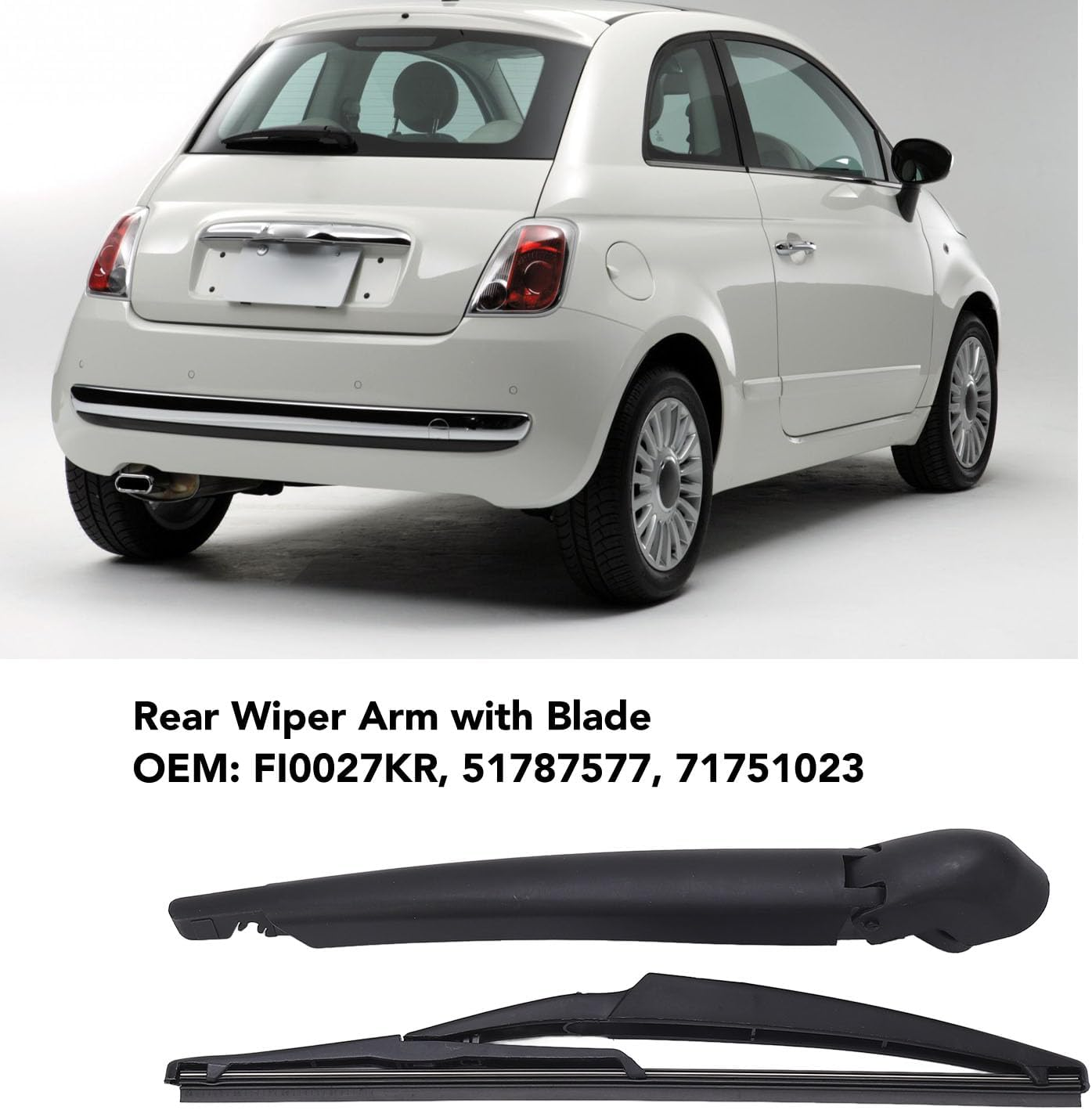 Rear Wiper Arm with Blades for 500 2007-2023, OEM #FI0027KR, 51787577, 71751023, Back Wiper Arm, Windshield Wipers Replacement image number 3