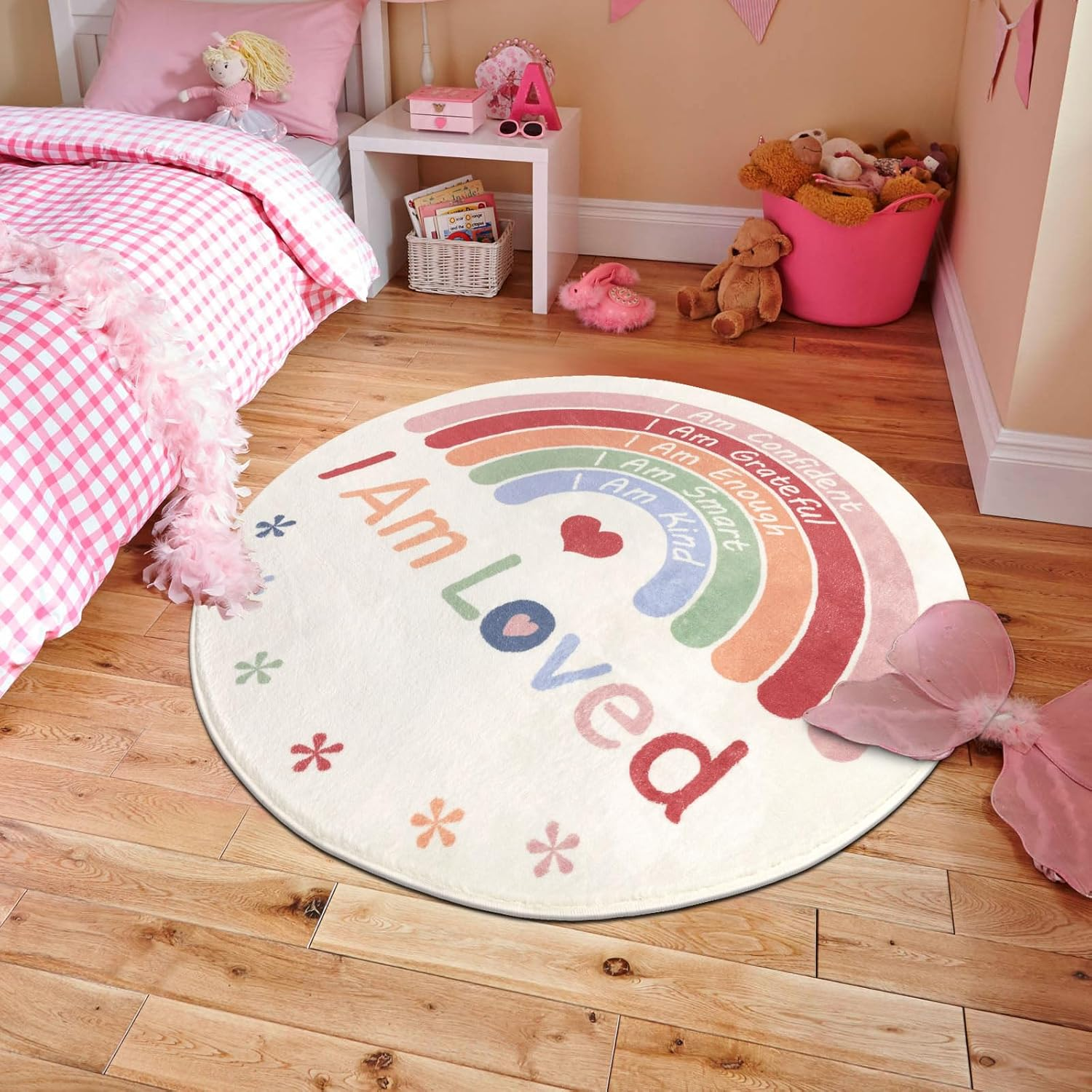 Topotdor Boho Rainbow round Rug,Washable Kids Rug Ultra Soft Colorful Nursery Rug for Calming Corner Home Bedroom Playroom Decor,47" Round image number 6