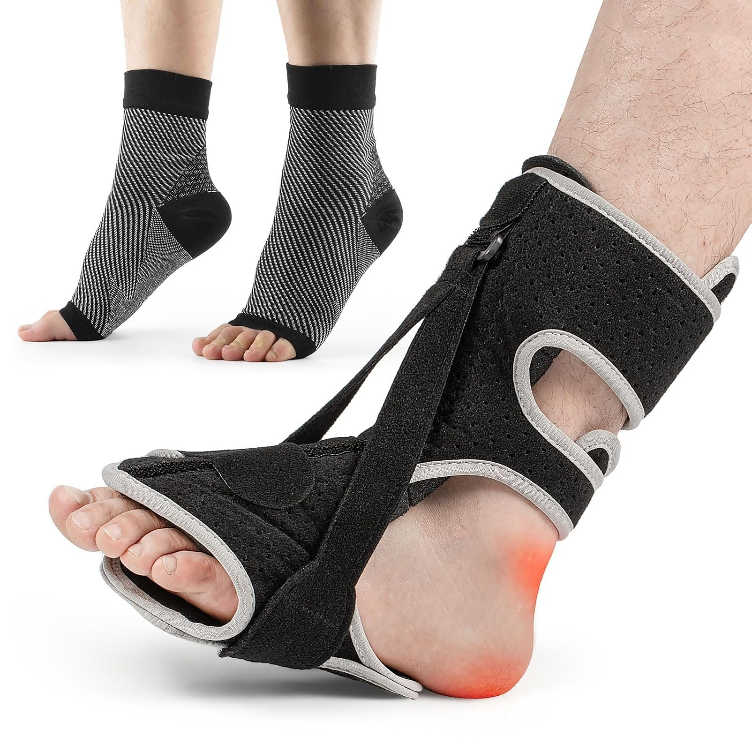 Plantar Fasciitis Night Splint, 2026 Upgraded Adjustable Plantar Fasciitis Relief Night Splint for Men and Women with Achilles Tendonitis and Plantar Droop (Black and Gray) image number 3