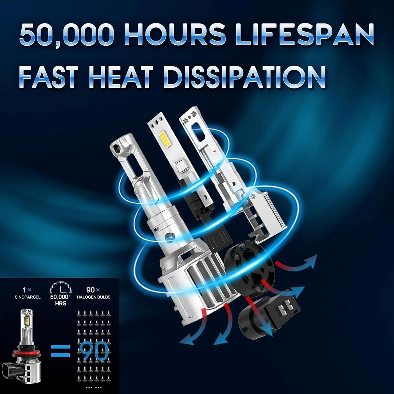 Sinoparcel H11 LED Headlight Bulb Low Beam, H11/H8 Fog Light Bubs or DRL or H9 High Beam, 20000Lm/Set 6500K White with Cooling Fan, Super Bright Conversion Kit, Pack of 2 image number 4