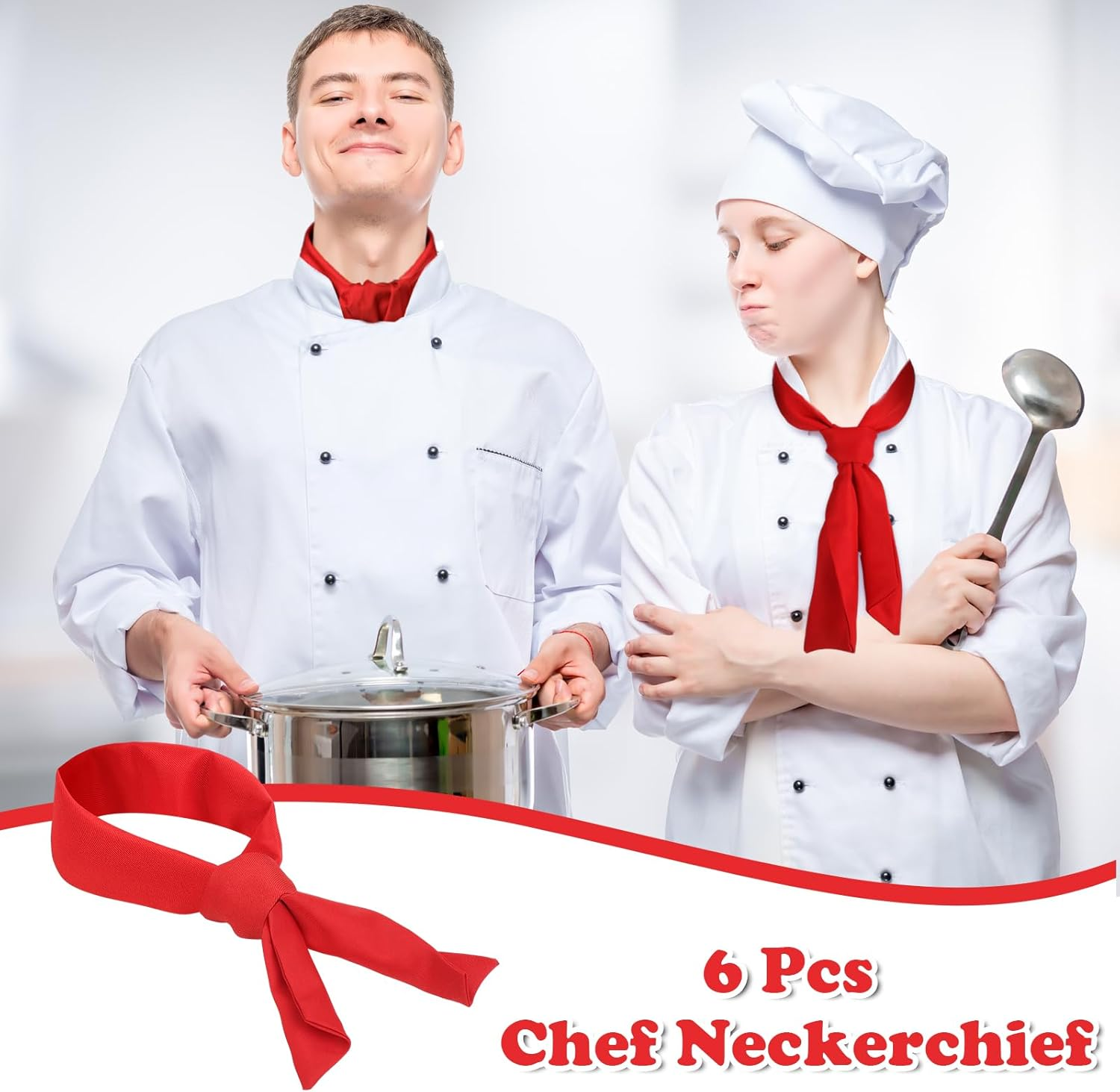 6 Pcs Chef Neckerchief Red Chef Scarf for Men Women Chef Neck Tie Wear Kitchen Work Restaurant Cooking BBQ, Red image number 1