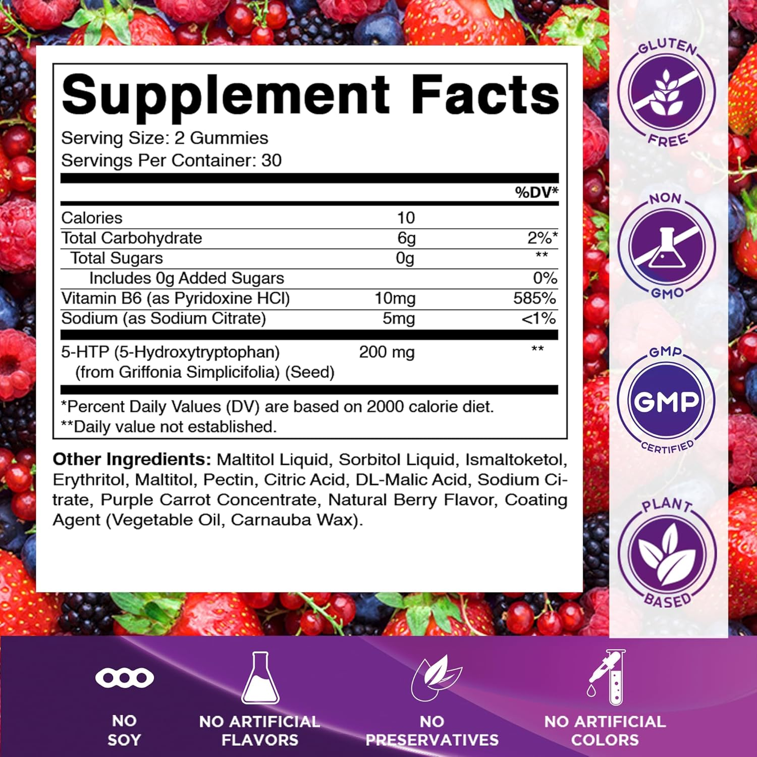 Vitamatic Sugar Free 5-HTP 200Mg Gummies with B6 per Serving - 60 Pectin Based Gummes image number 4