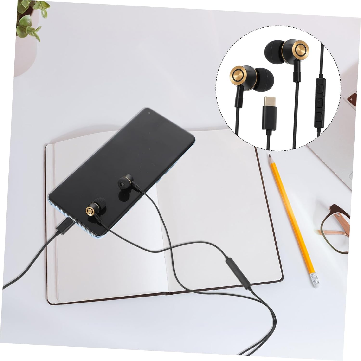 Tofficu USB Type-C Earphone Noise Canceling Volume Control for Phone and Tablet for Daily Listening and Gaming Sessions
