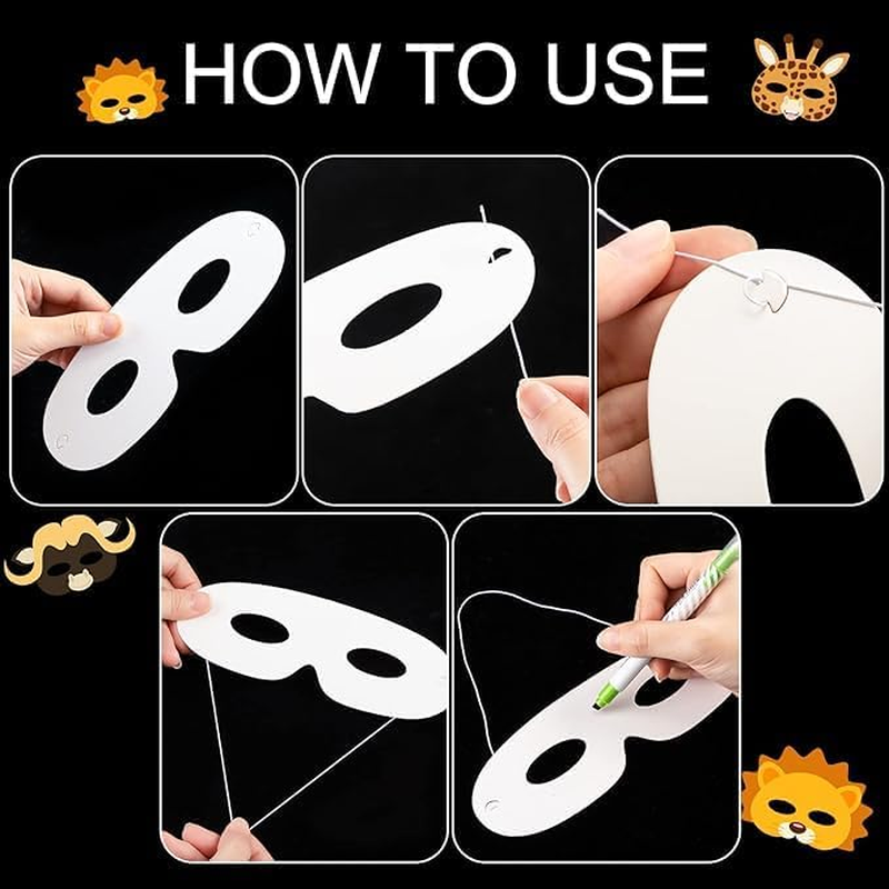 180 Pack White Paper Eye Masks Plain Masquerade Mask Die Cut Blank Mask Paper Art Masks Paintable for Cosplay Halloween Party with Elastic Ropes image number 5