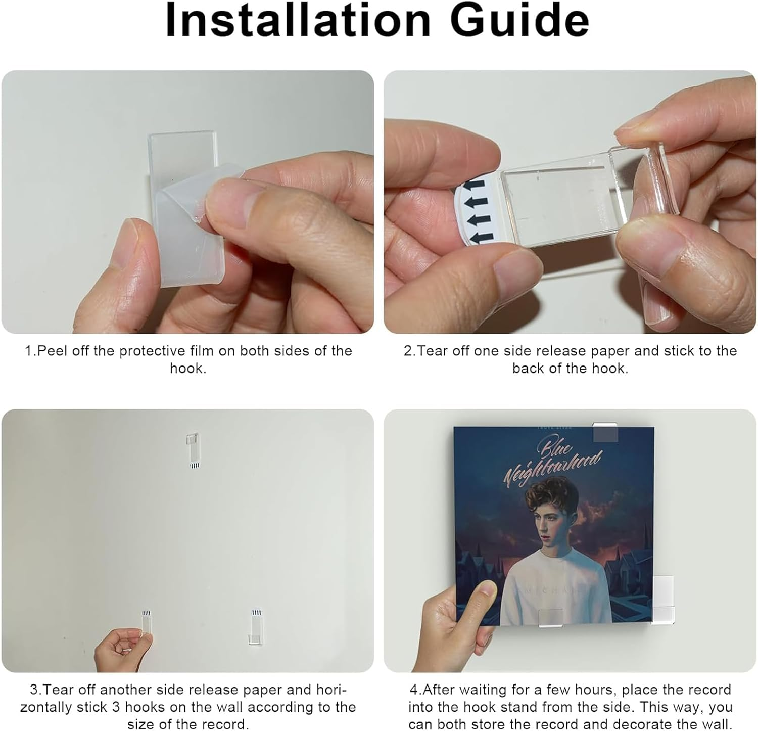 Zalizr 30 Pcs Vinyl Record Wall Display Holders, Self-Adhesive Hook Hanger Stand, Clear Acrylic Shelf for Lps, Music Albums, CD & Magazine Storage (Clear)