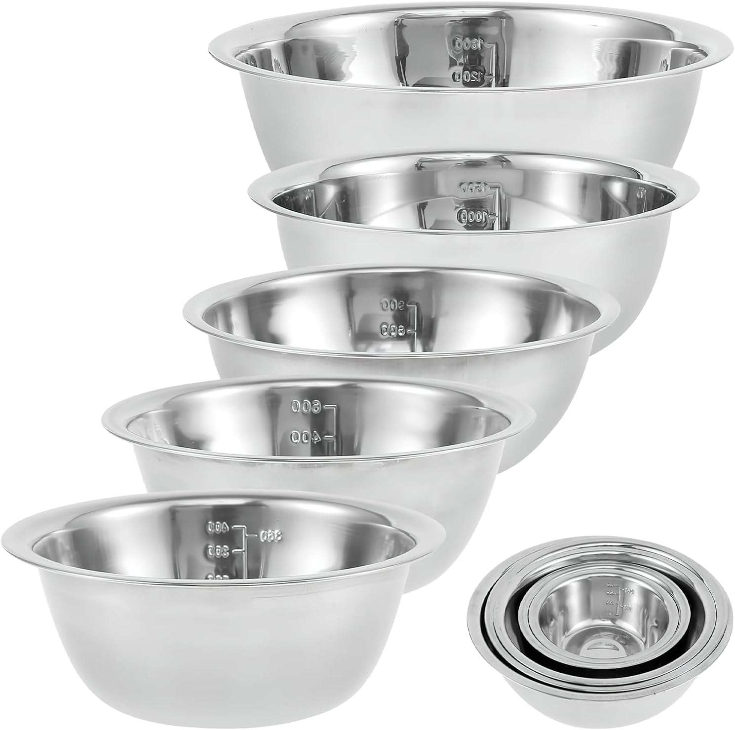 5PCS Stainless Steel Mixing Bowl, Multi-Functional Thick Large Bowls with Measurement Marks Ideal for Baking Salad Preparation Washing Vegetables image number 6