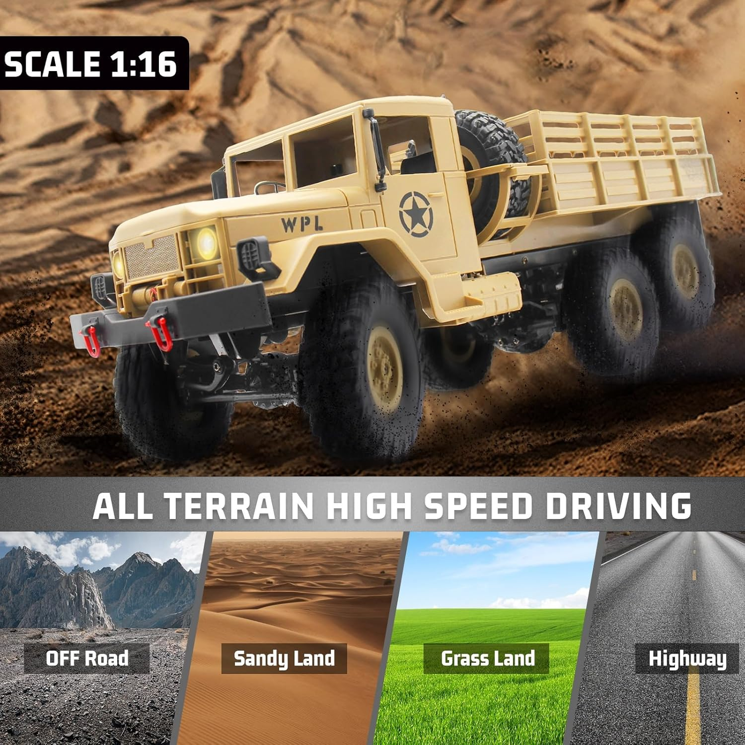 Spobot Remote Control Truck 2.4G Military Truck,Rc Off-Road Transpotr Vehicle 6WD All Terrain Radio Control Rock Climb Car for Adults and Kids