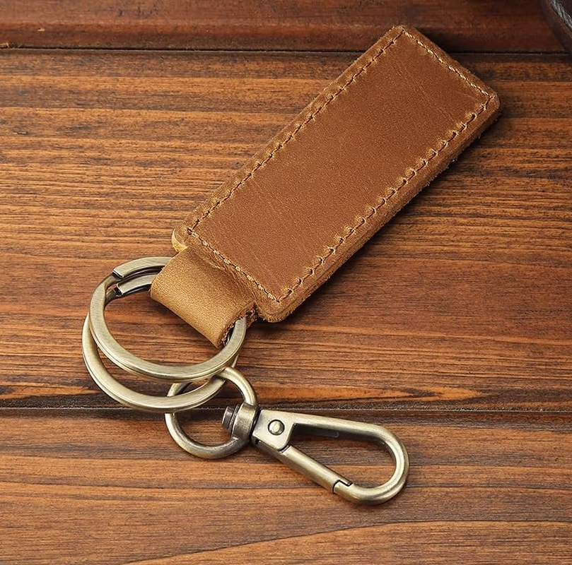 Universal Key Fob Keychain Genuine Leather Car Keychain Leather Key Chain Holder Heavy Duty Handmade Key Chains with Anti-Lost Ring for Men Women image number 1