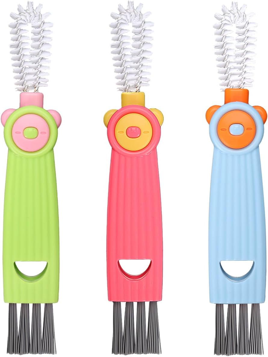 3Pcs 3-In-1 Cup Lid Cleaning Brush, 3-In-1 Multifunctional Cleaning Brush New Bottle Crevice Cleaning Brush Portable Cup Lid Gap Cleaning Brush for Home Kitchen (Green)