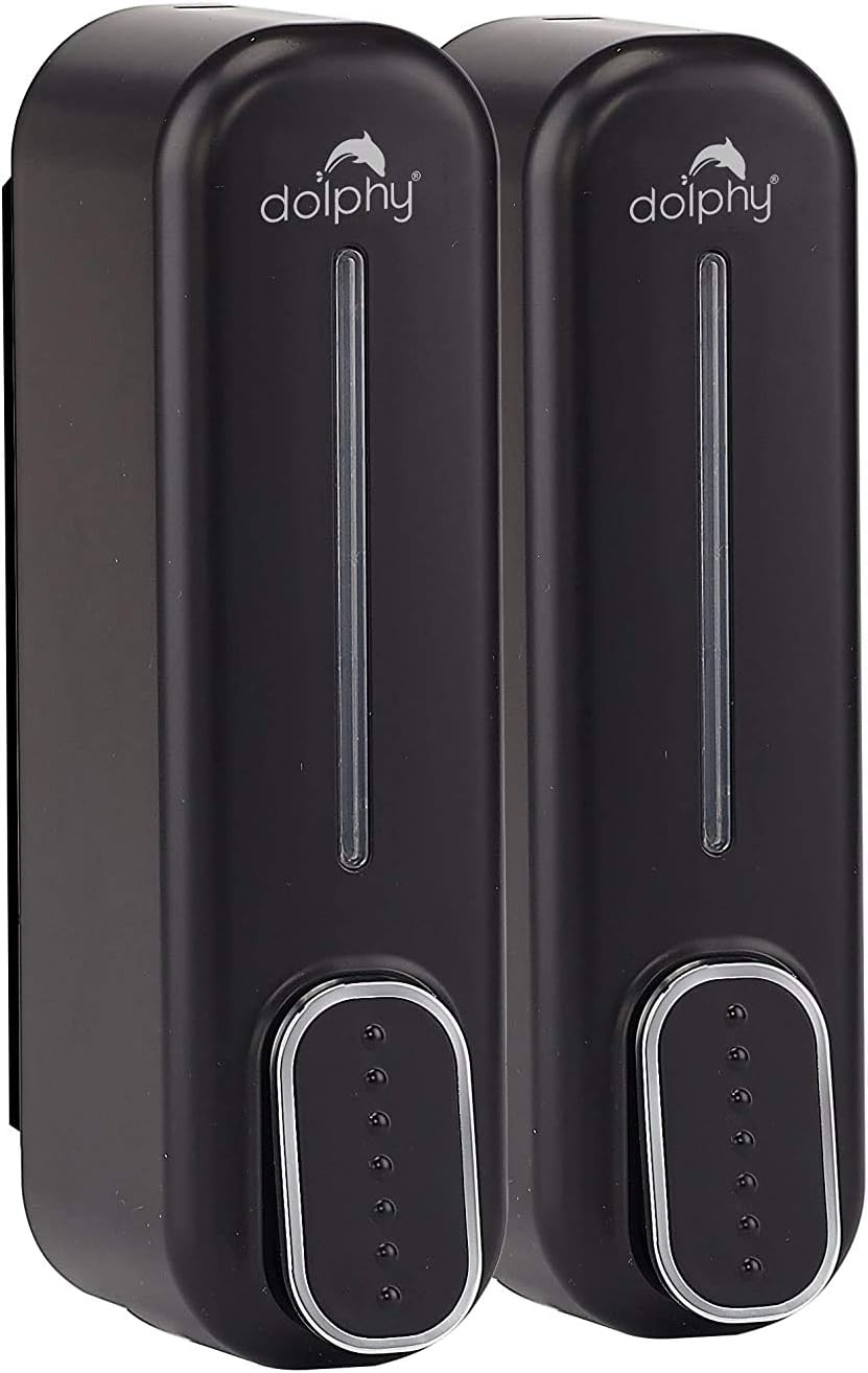 Dolphy 2-Pack Wall Mount Soap Dispenser | 300Ml Each | Black ABS Plastic | Manual | for Liquid Soap, Shampoo, Conditioner, Lotion | Easy Refill | Bathrooms & Kitchens image number 1