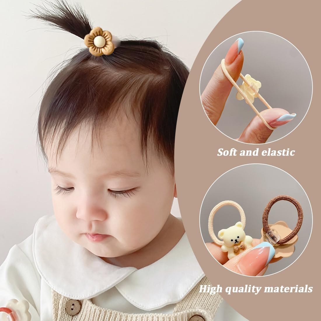 Pack of 20 Baby Girls Hair Bows Hair Bobbles Elastic Headband Ponytail Holder Cute Flower Hair Tie for Baby Girls Toddler Accessories image number 4