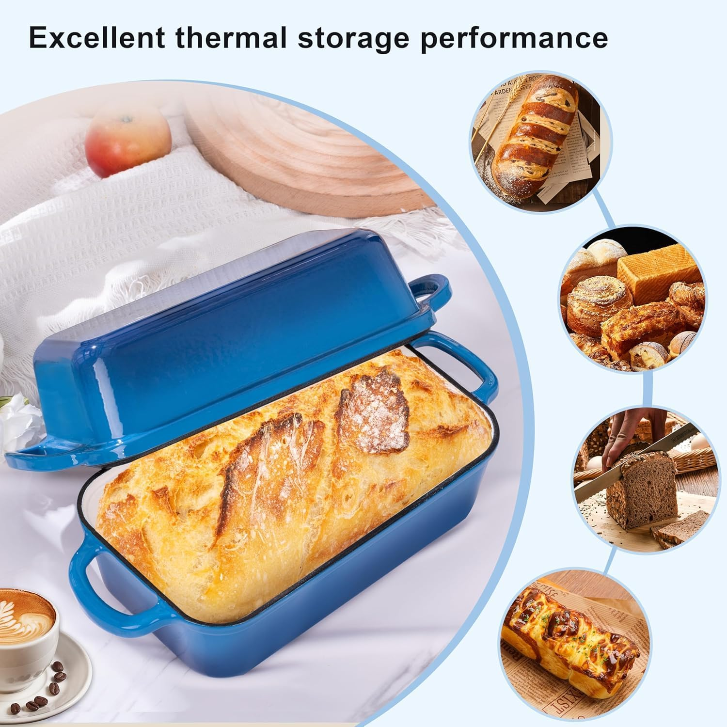 Lynn Jade Cast Iron Bread Loaf Pan with Lid, Loaf Pans for Baking Bread, 2-In-1 Enameled Loaf Pans for Baking, Bread Dutch Oven for Golden Crispy Crust for Homemade Bread & Sourdough (Marseille) image number 5