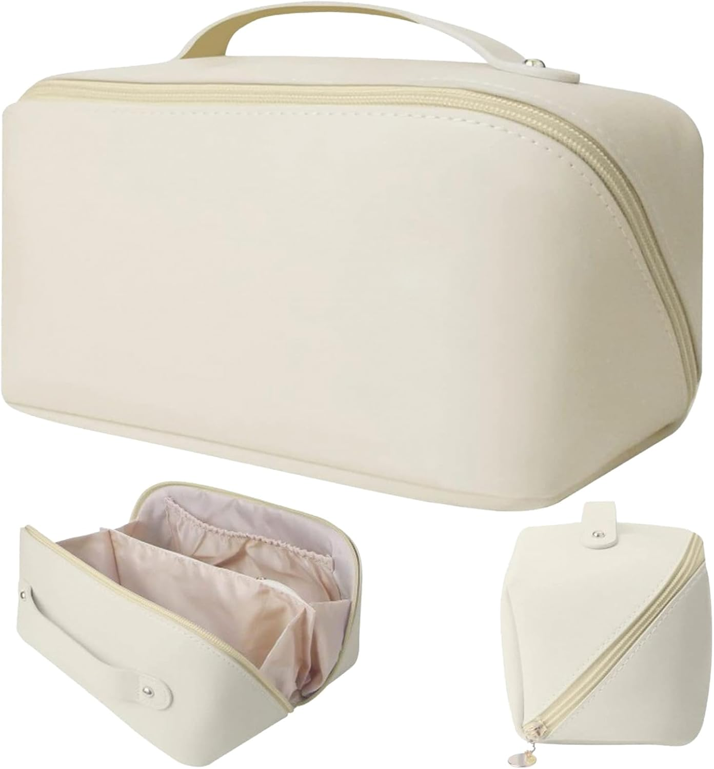 Cosmetic Bag, Extra Large Waterproof Makeup Organizer, High-Quality PU Travel Toiletry Bag for Women, Spacious Multi-Compartment Storage Pouch for Cosmetics, Skincare, Brushes, and Essentials (White) image number 2