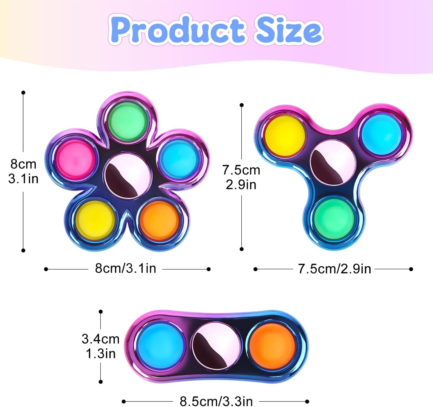3 Pack Pop Fidget Spinner Bulk for Kids Adults, Cool Pop It Hand Fidget Spinners, Rainbow Color Anxiety and Stress Relief Sensory Toys for Kids Party Favors Supplies Birthday Return Gifts image number 2