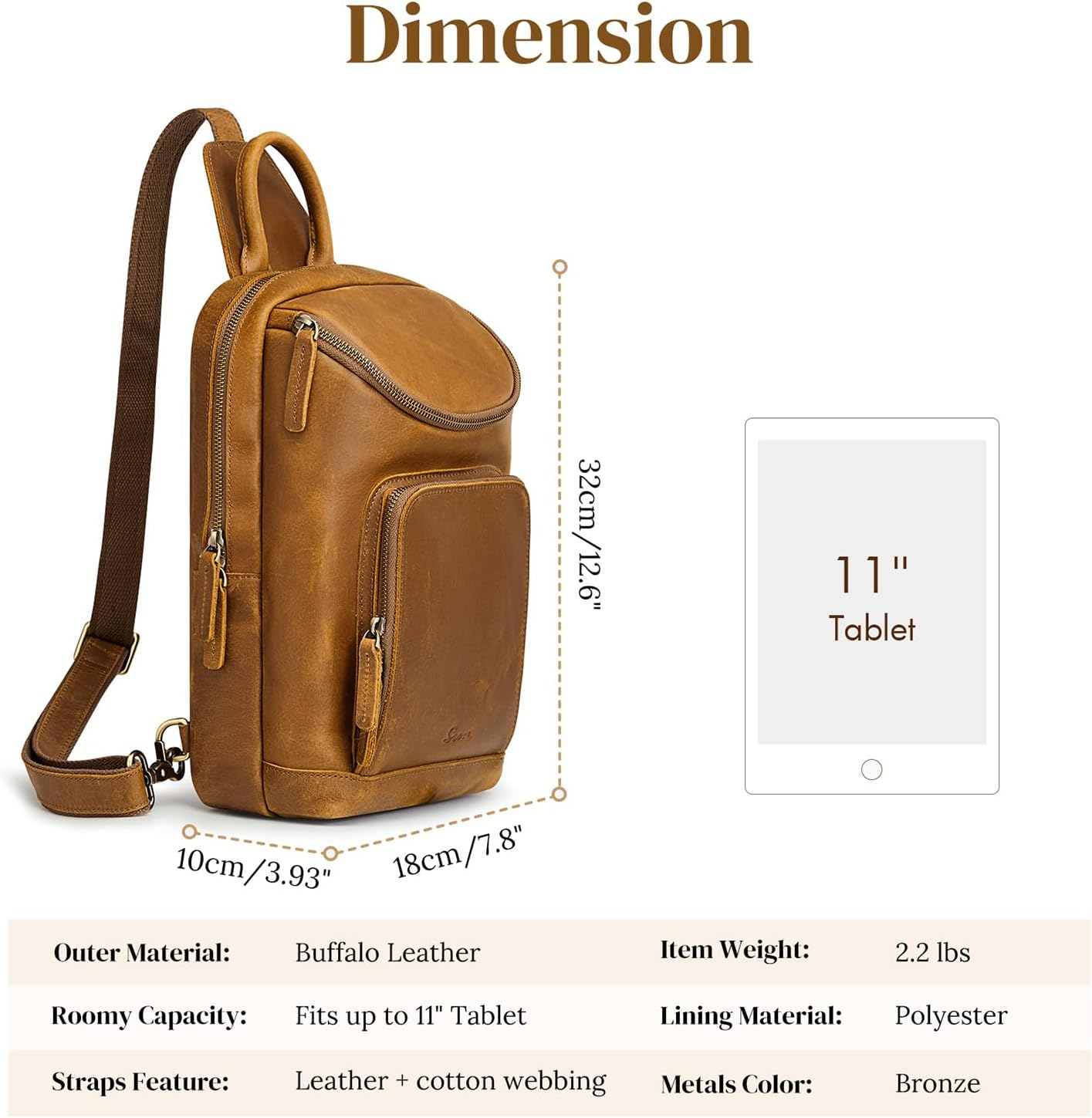 S-ZONE Sling Bag for Women Men Genuine Leather Vintage Crossbody Chest Bags Backpack Daypack Outdoor Travel image number 1
