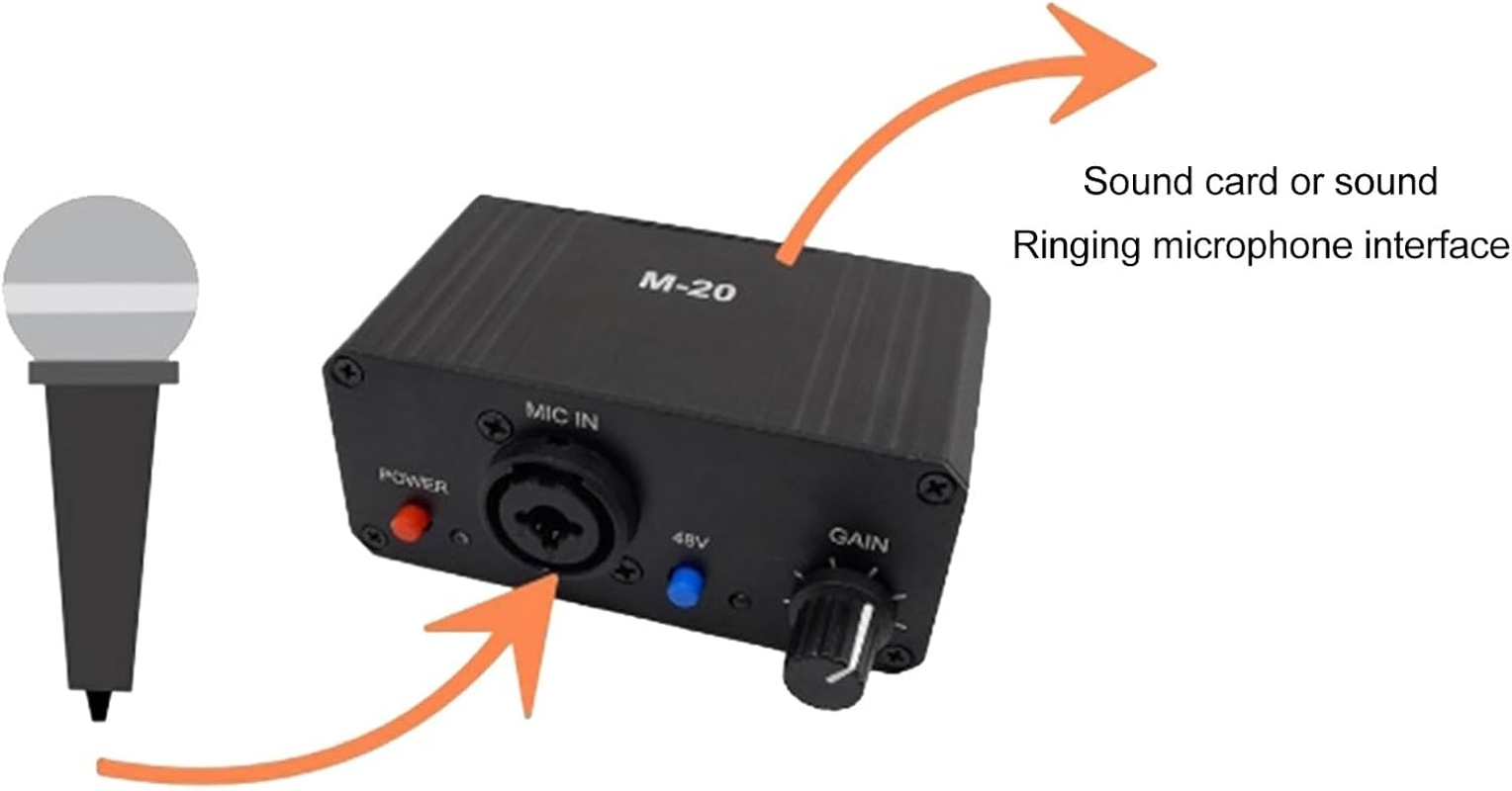 Dynamic Microphones Preamplifier, 48V Phantoms Power XLR Mic Amplifier, Universal Condenser Microphone Preamps for Professional Studios, Recording, Podcasting image number 2