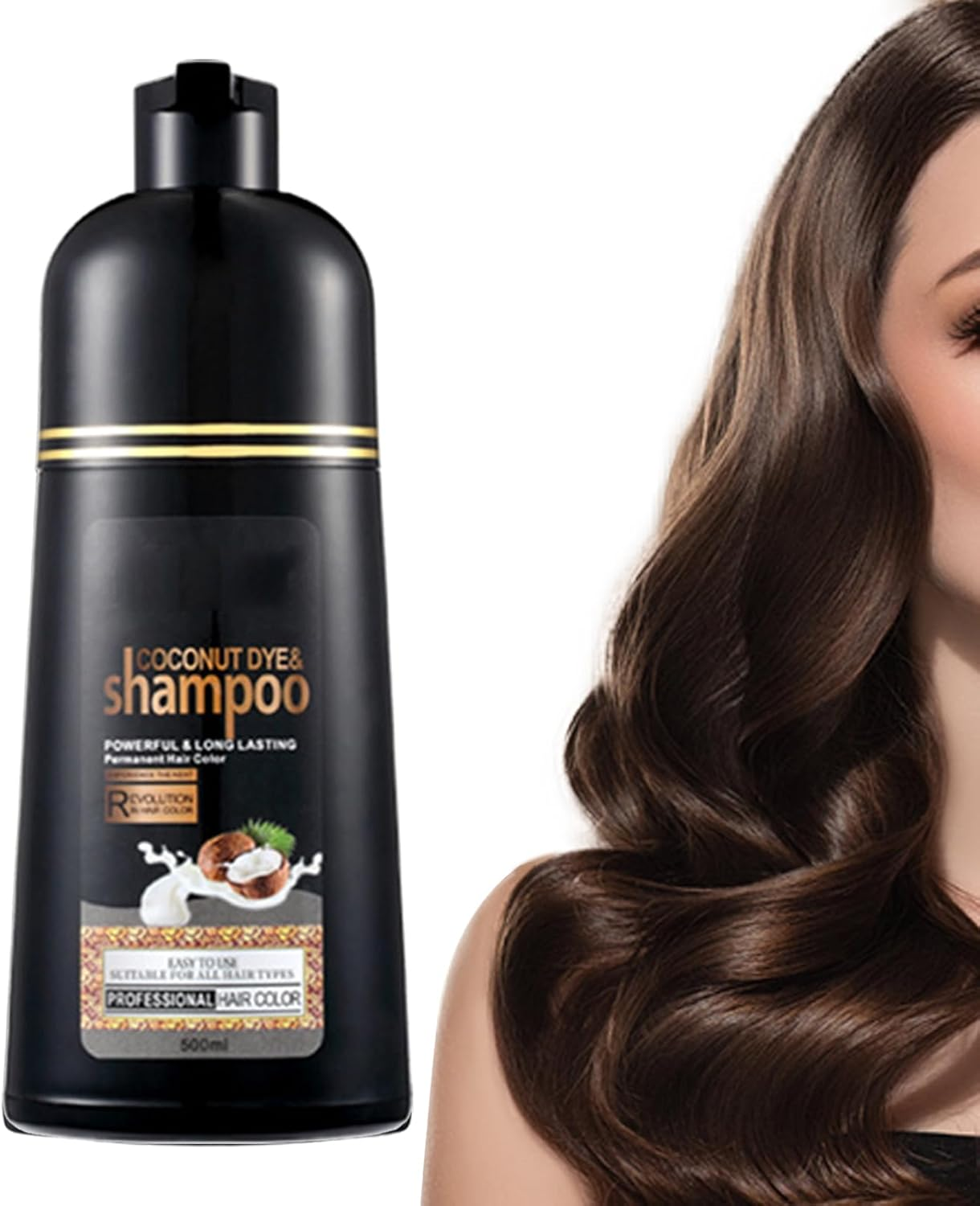 Instant Black Hair Dye Shampoo, 500Ml Plant Natural Oil Organic Hair Dye, Colour Shampoo - Long Lasting - Black Cororing in Minutes for Men Women, 500Ml