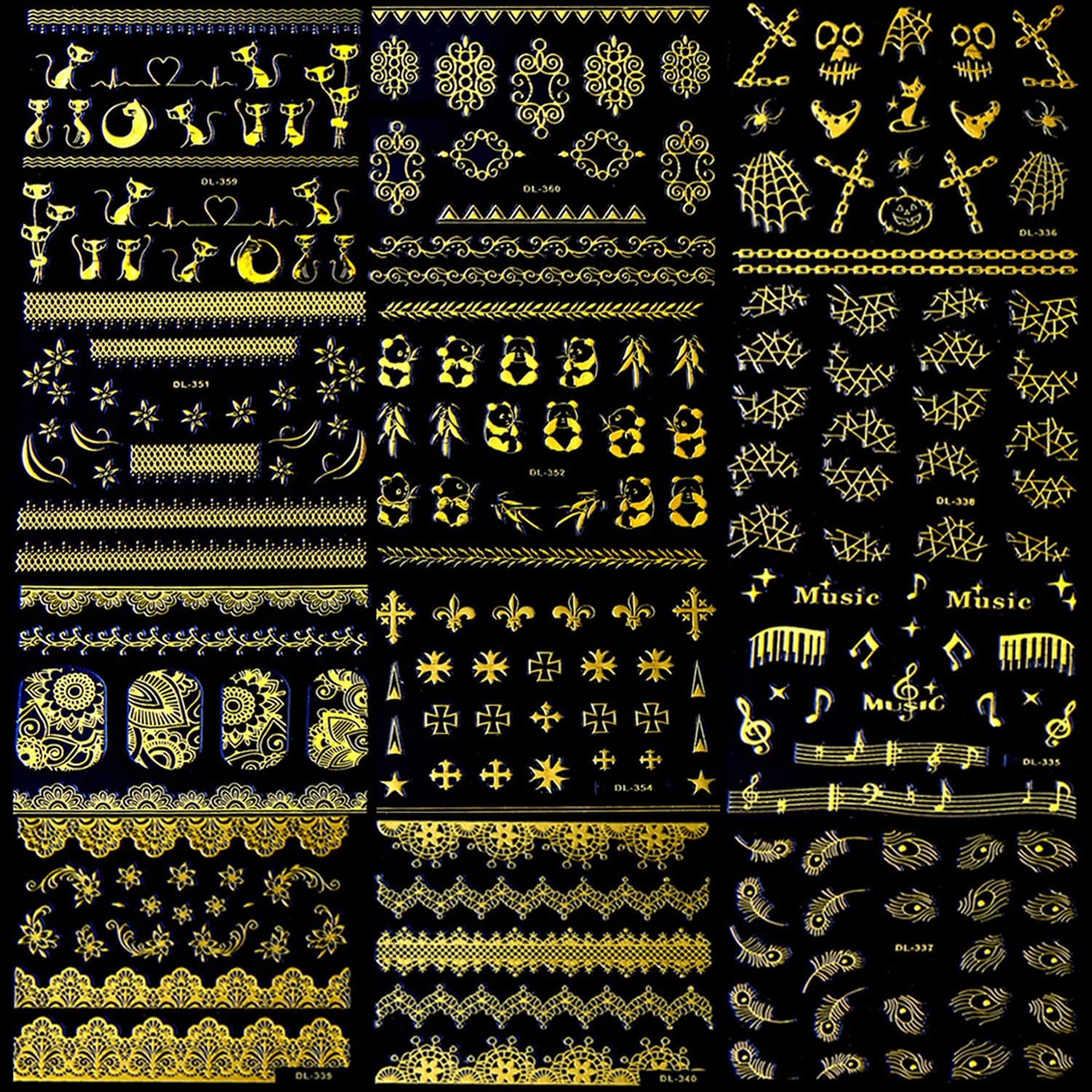 30 Sheets Gold Nail Art Stickers Nail Art Decals 3D Self-Adhesive Cat Chain Butterfly Heart Snowflakes Nail Art Designs Acrylic Nails Supplies Women Girls Manicure Tips DIY Charms Decorations image number 4