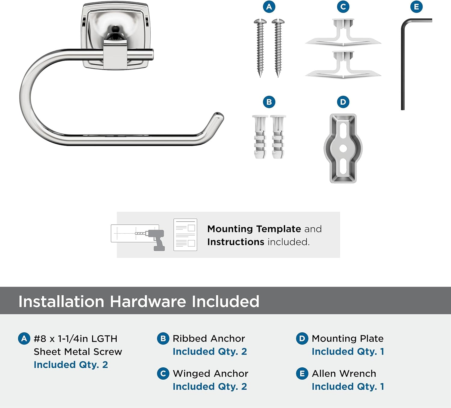 Amerock BH3609126 | Chrome Single Post Toilet Paper Holder | 7-1/16 In. (179 Mm) Length Toilet Tissue Holder | Stature | Bath Tissue Holder | Bathroom Hardware | Bath Accessories image number 1