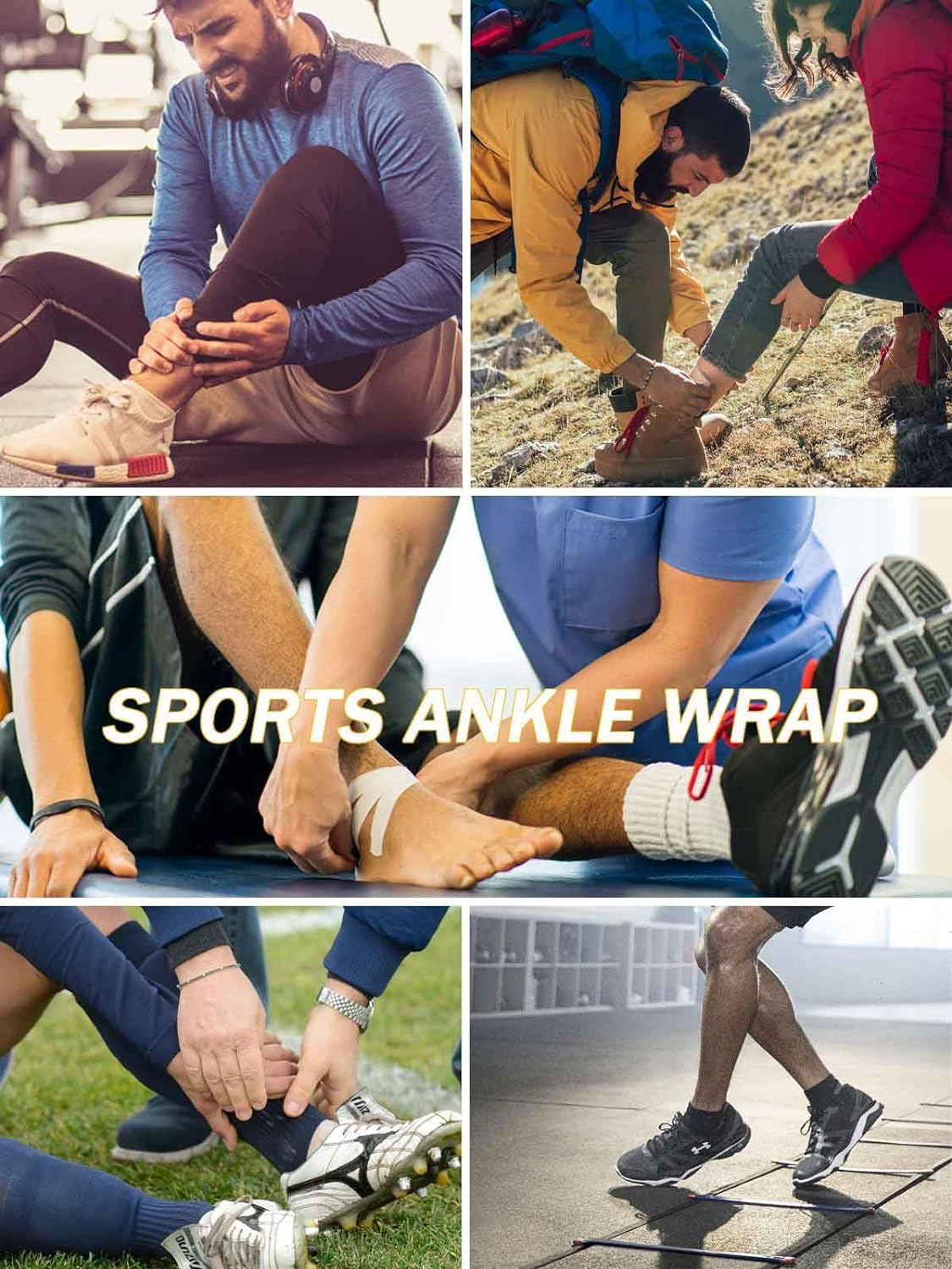 Athletic Ankle Bandage Belt Adjustable Support Brace Compression Wrap for Achilles Tendonitis Sprain Sports Men and Women (2Pcs, Size 7-14) image number 5