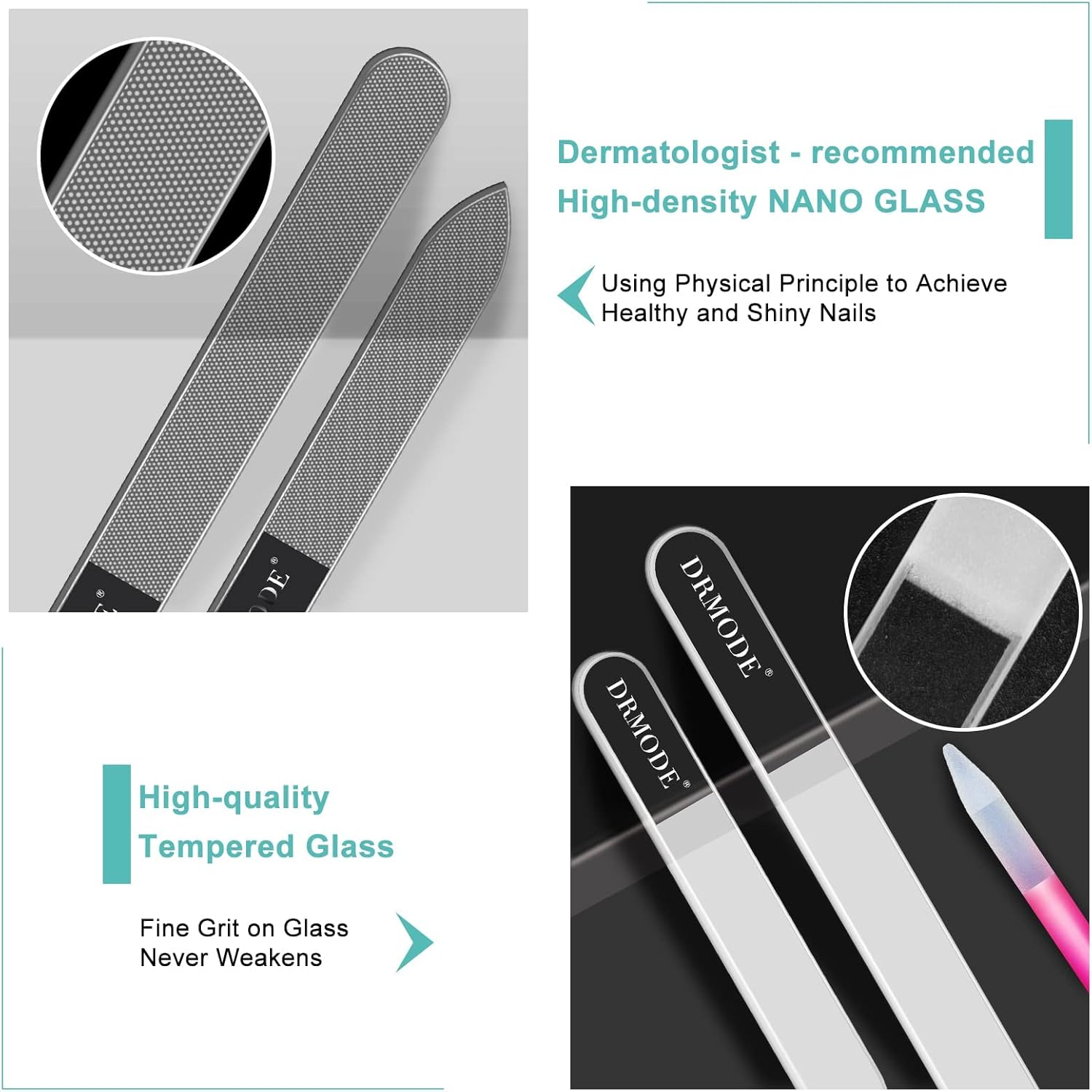 Glass Nail File Buffer with Case - 5PCS Nail Buffer and Nail Shiner Kit Glass Cuticle Pusher Nail Care for Men Women Nail Files for Natural Acrylic Nails Fingernail Files Manicure Tool image number 4