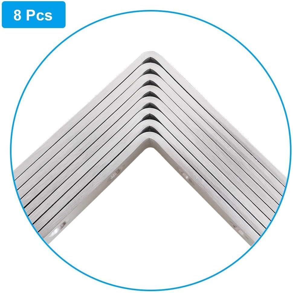 Evervanz 8 Pcs Stainless Steel L Bracket 12.5Cm X 12.5 Cm Heavy Duty Solid Shelf Support Corner Brace, Metal Joint Right Angle Bracket for Wood Shelves, with Screws G_04 image number 3