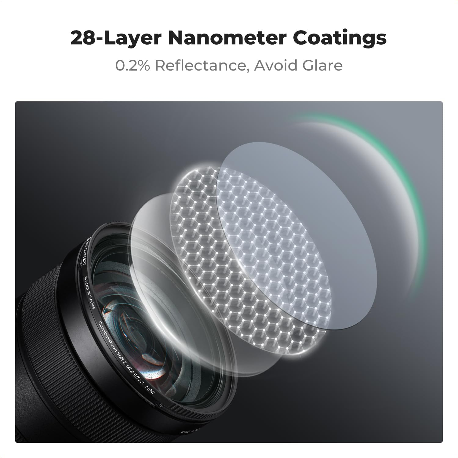 K&F CONCEPT 52Mm Combination Soft & Mist 1/4 Lens Filter 28 Multi-Layer Coating Waterproof Scratch Resistant Cinematic Effect Filter for Vlog/Portrait Photography (Nano-X)