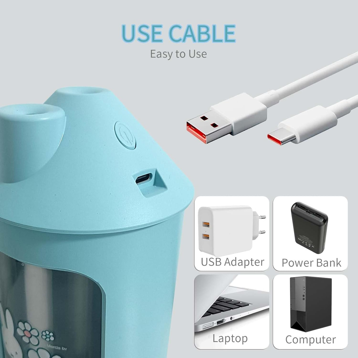 Mipow X Miffy BTA700M Cool Mist Humidifier for Bedroom,Ultrasonic Quiet Humidifier with Night Light,450 ML Double Spray for Nursery,Office Indoor Plants (Blue),Christmas Gifts for Girls