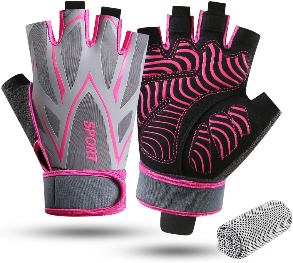 AUTOWT Workout Gloves for Men & Women, Breathable Half Finger Gym Gloves with Thick Padding & Non-Slip Grip, Lightweight Weight Lifting Gloves with Wrist Support for Cycling Climbing Rowing image number 3