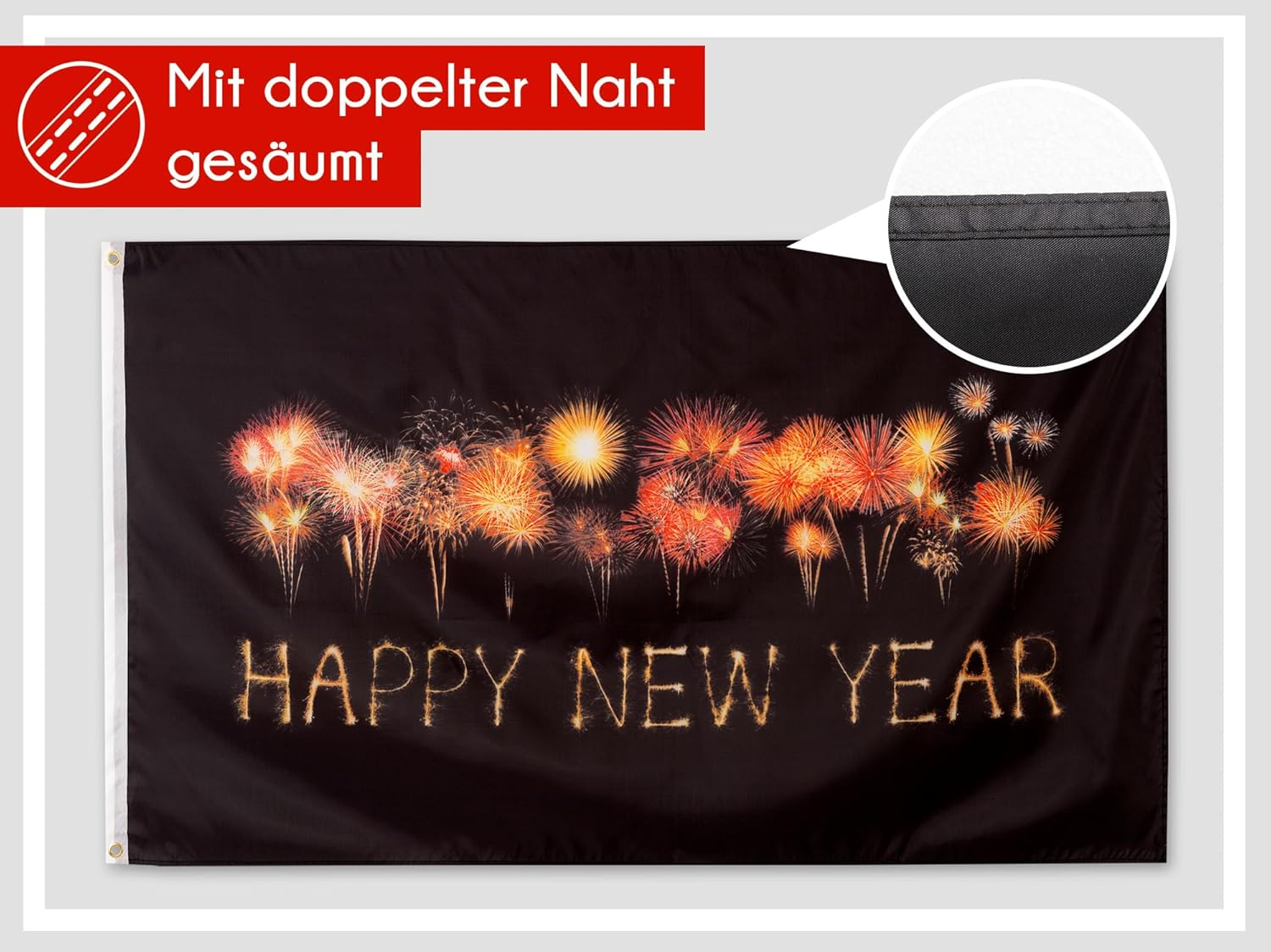 PHENO FLAGS Happy New Year Flag 90 X 150 Cm - Weatherproof Flag with Metal Eyelets and Special Sealing Technology - Double Hemmed Flag with Brilliant and Vibrant Colours image number 2