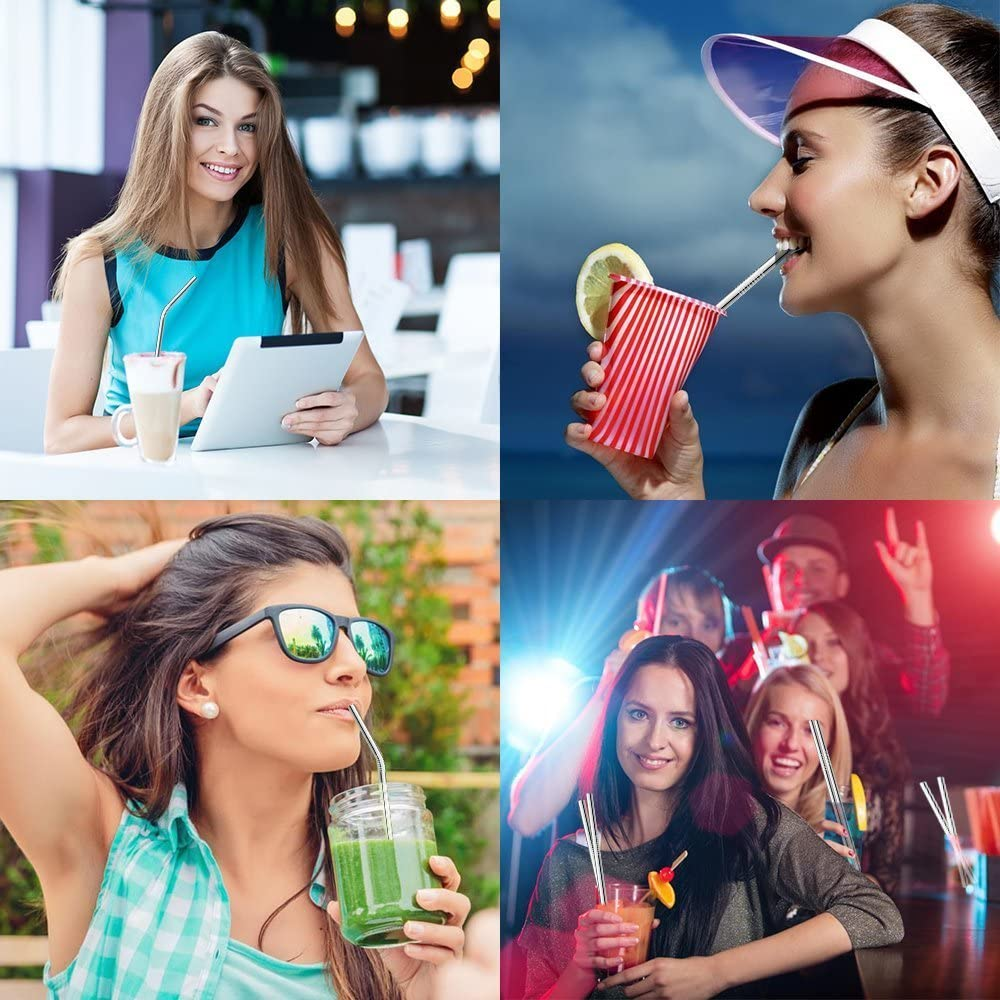 ALINK 10-Pack Reusable Stainless Steel Metal Straws,2 Metal Boba Tea Smoothie Straws,10.5"*6Mm Drinking Tumbler Straws for Yeti, RTIC, Starbucks Jars, Mason Tumblers with 2 Cleaning Brush and Case