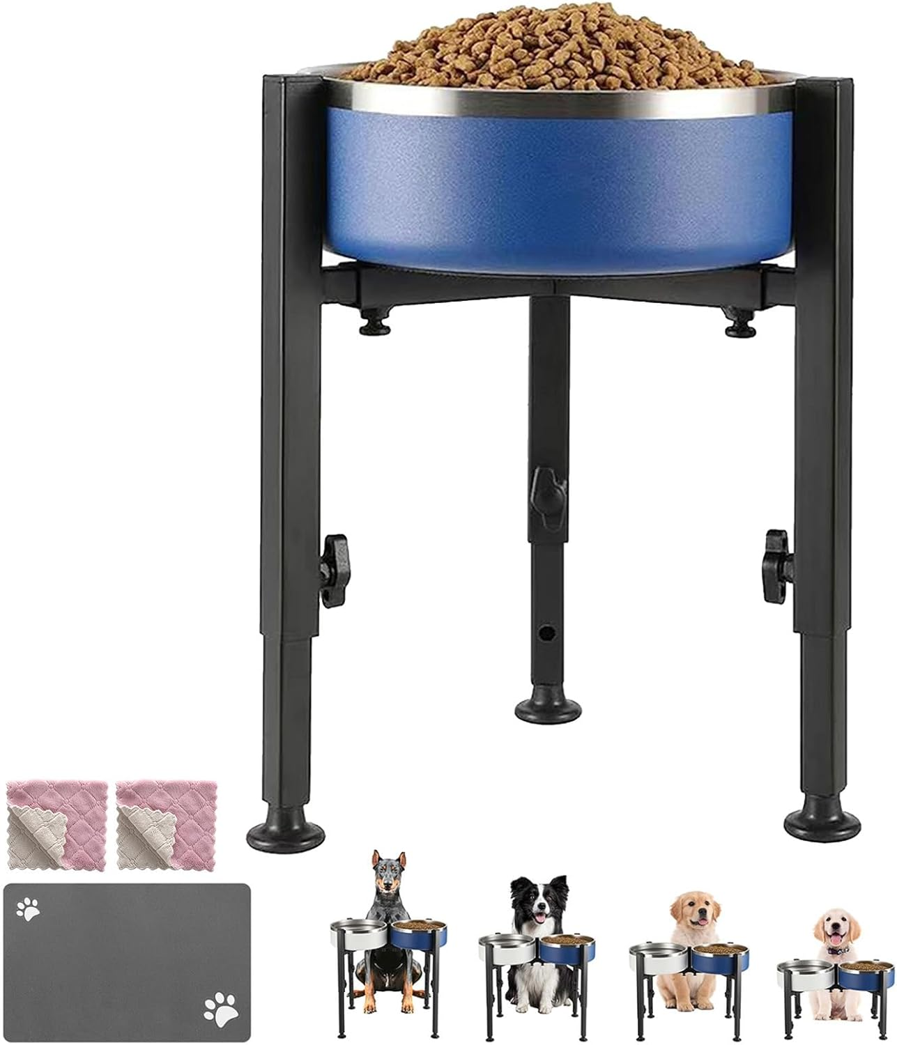 Dog Bowl Stand,Adjustable Elevated Dog Bowl Stand,Metal Canine Feeder Base, Pet Water and Food Container Platform, Pet Bowl Holder for Large, Medium & Small Dogs (Single Bowl Holder)