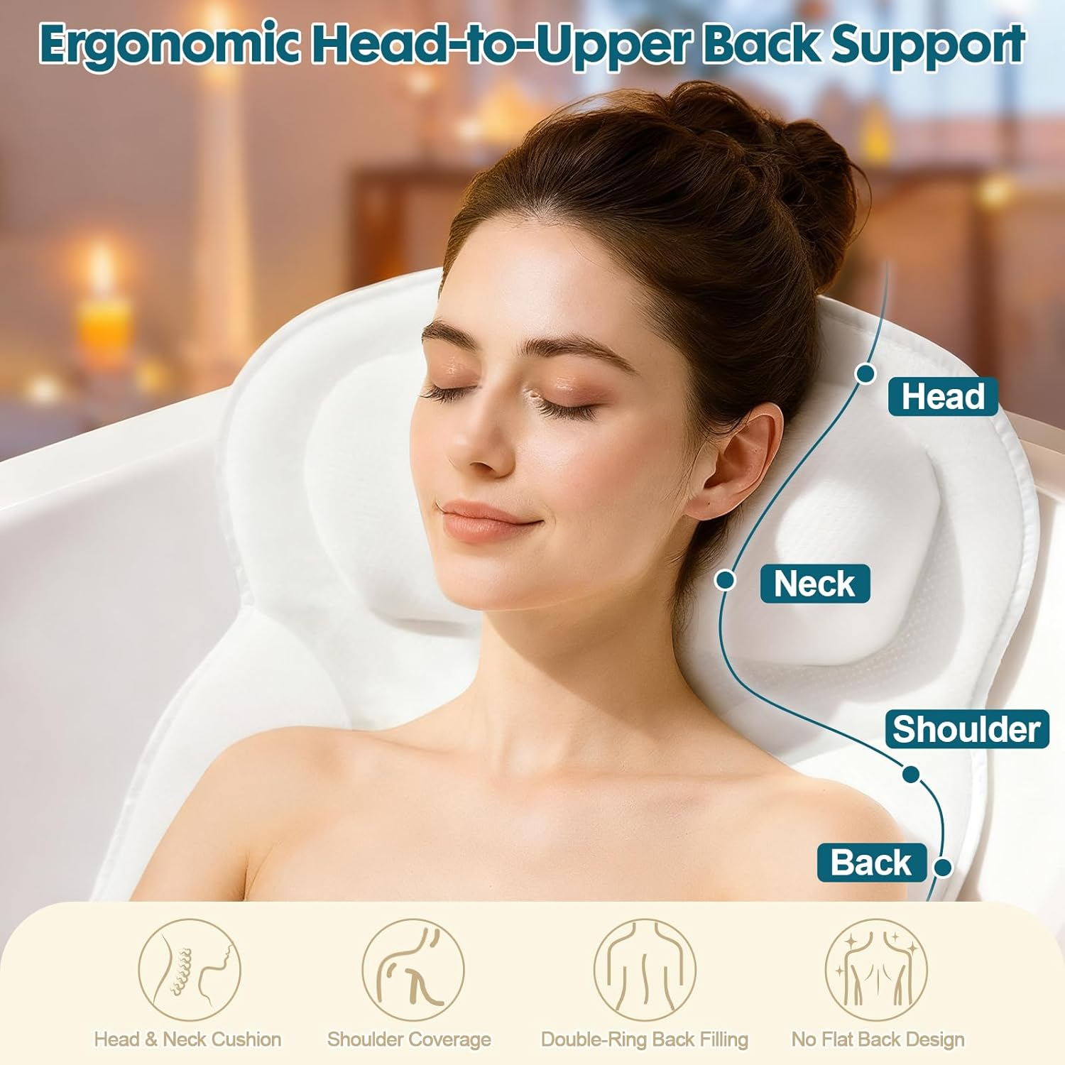 EULAXLAB Luxury Bath Pillow &ndash; 2025 Upgraded Bathtub Pillow for Tub, Ergonomic Spa Pillow for Neck & Back Support, Quick-Dry Mesh, Extra Large with 6 Non - Slip Suction Cups image number 1