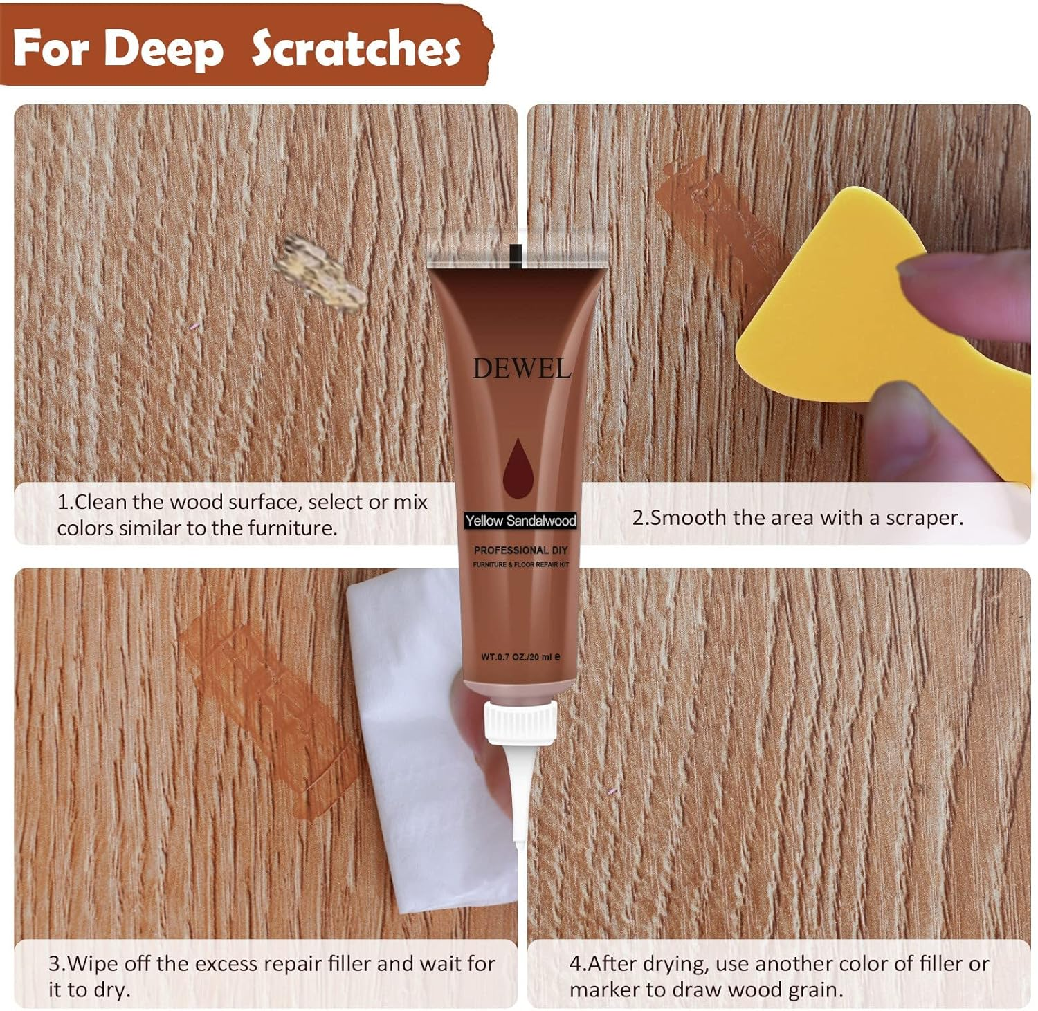 DEWEL Wood Furniture Repair Kit, Professional Wood Fillers and Furniture Touch up Markers Repair Stains, Scratches, Wood Floors, Tables, Cabinet, Carpenters, Bedposts image number 1